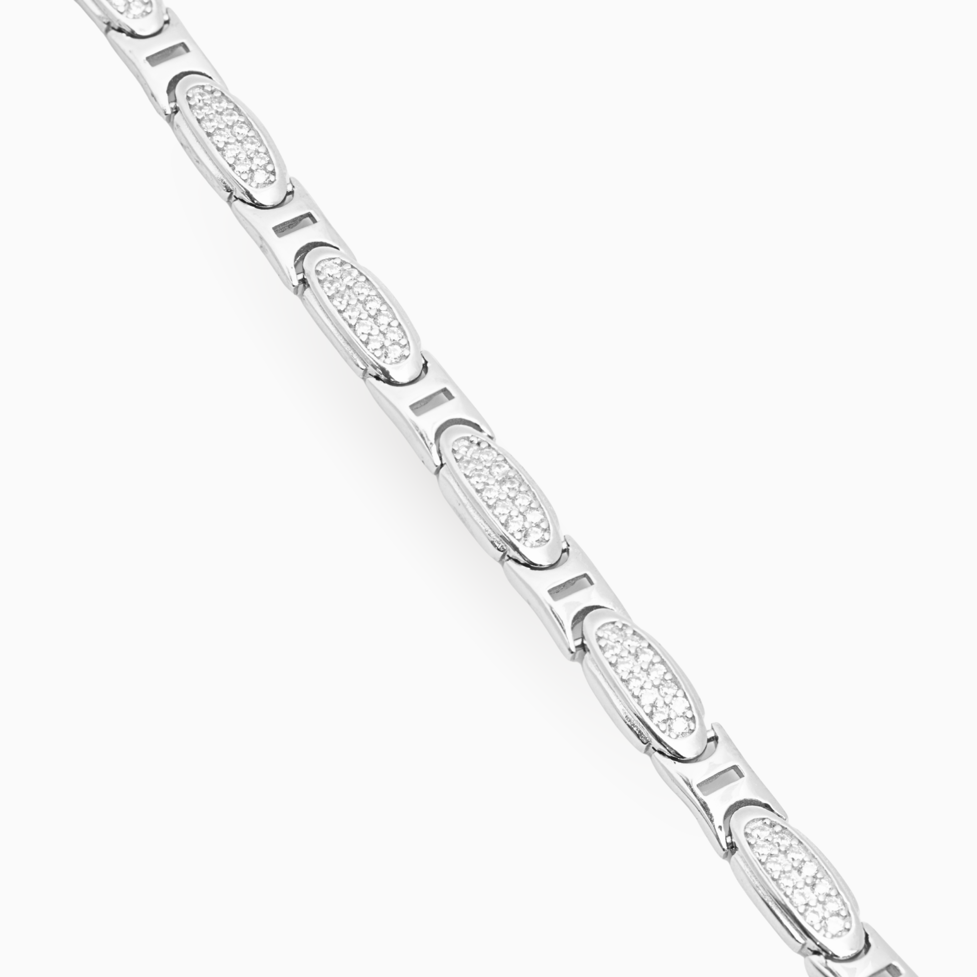 Polished silver bracelet with crystal accents