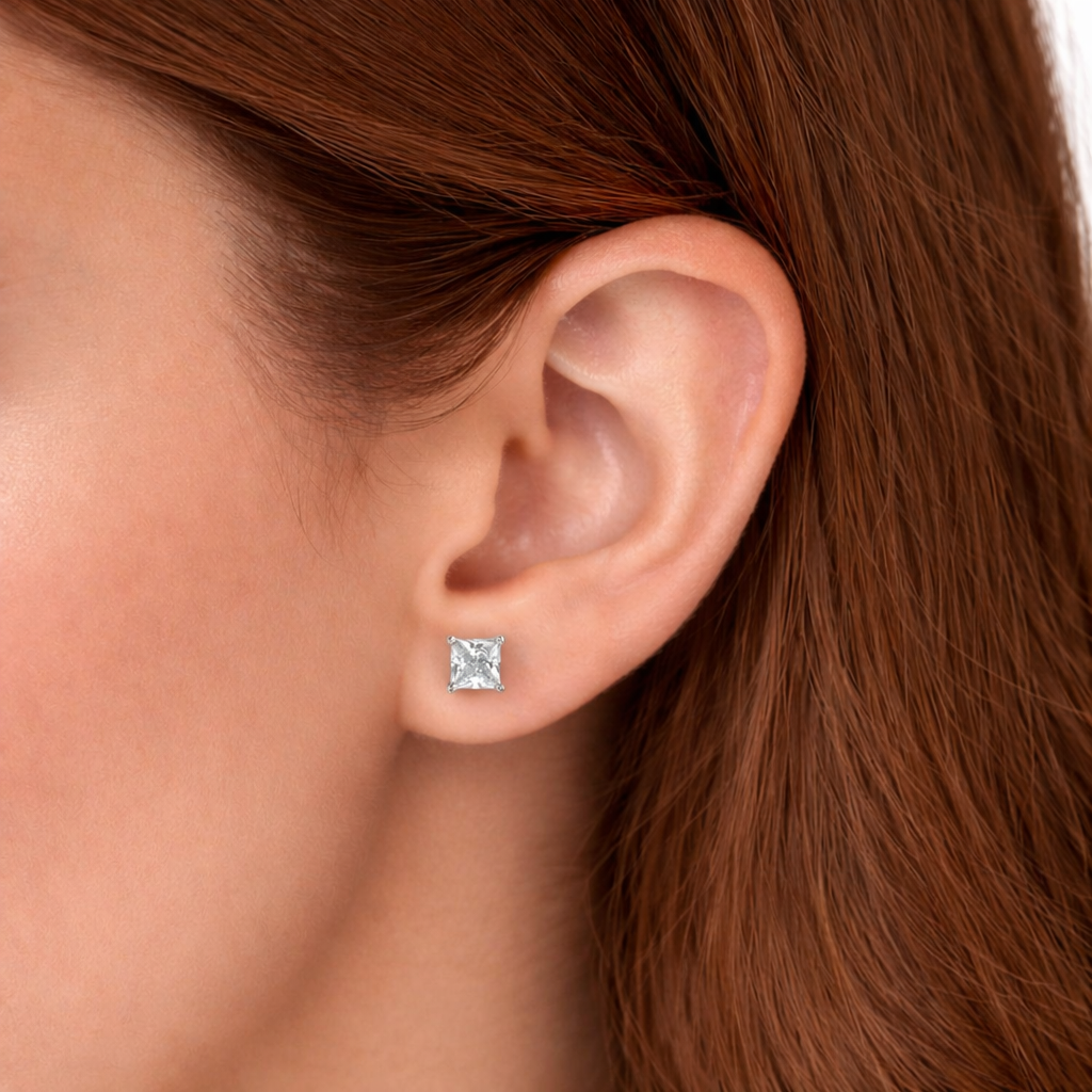 Princess Cut Solitaire Stud Earrings Ishna