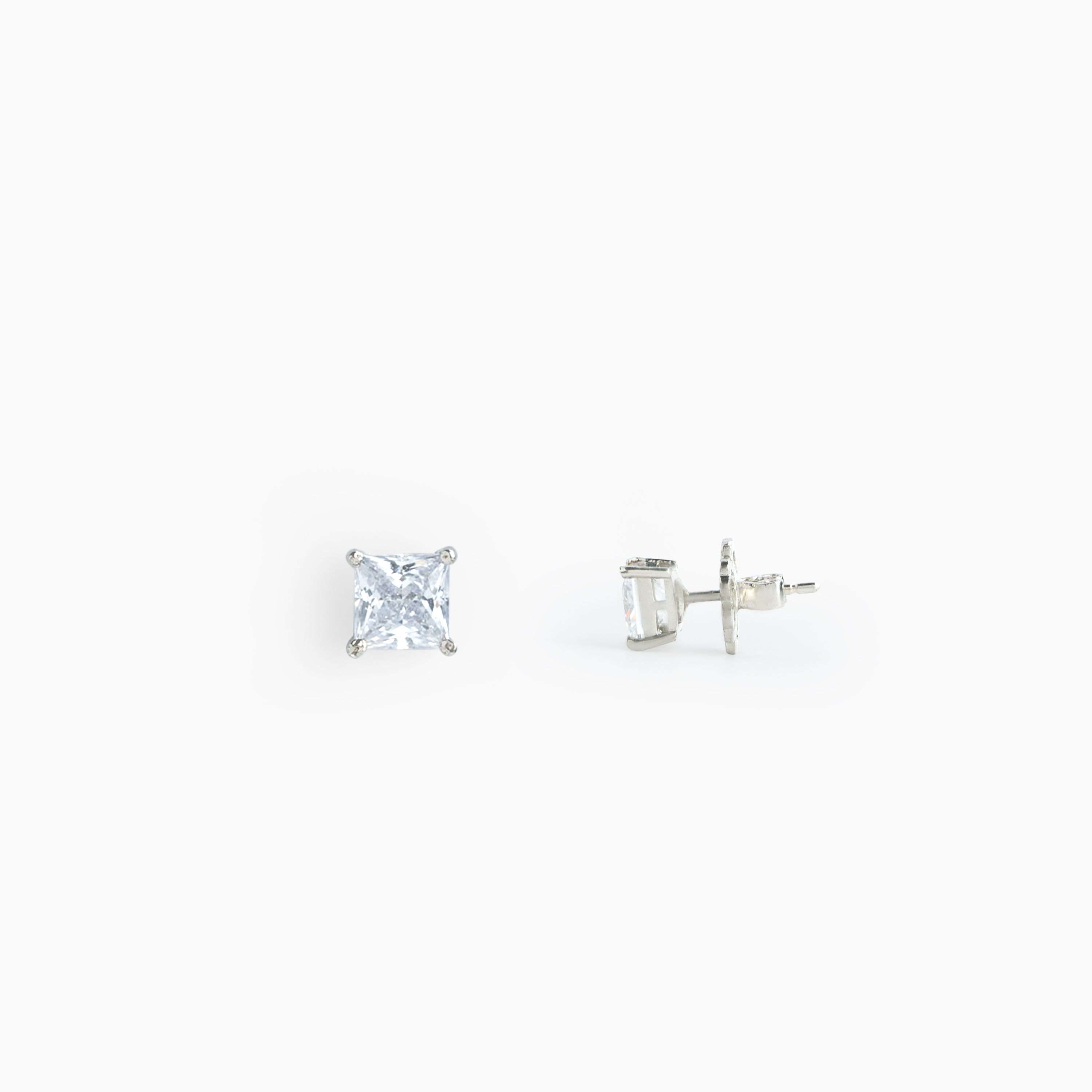 Princess cut sterling silver CZ stone stud earrings Ishna