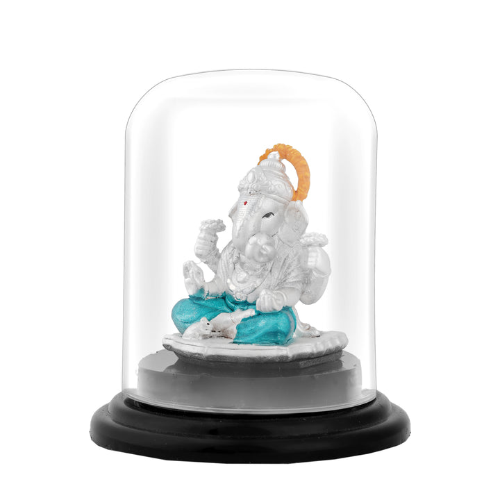 Pure Silver Ganesha Statue with Dome Case