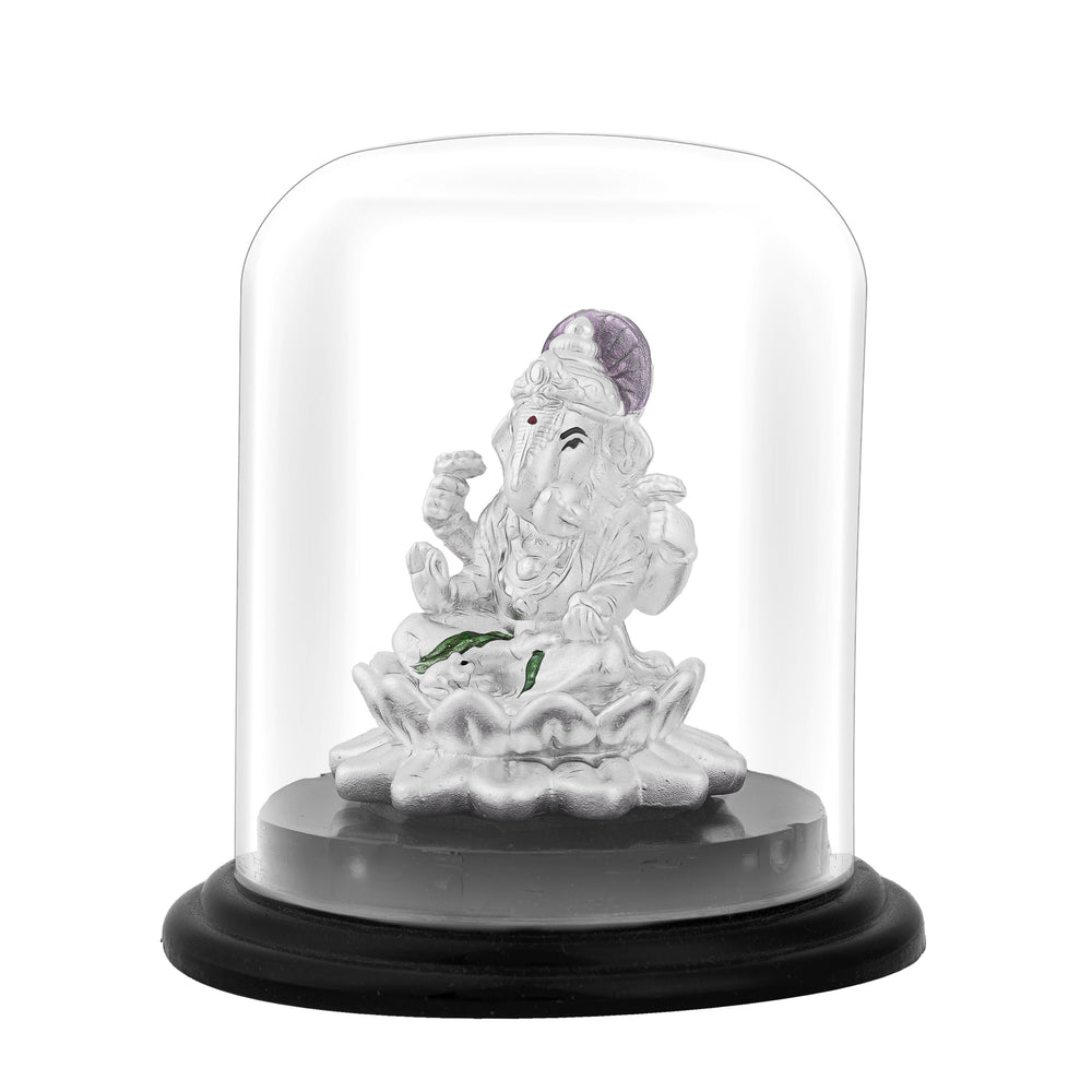 Pure Silver Ganesha Statue with Lotus Base