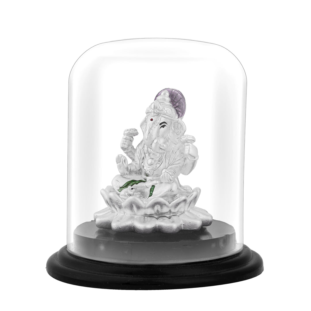 Pure Silver Ganesha Statue with Lotus Base