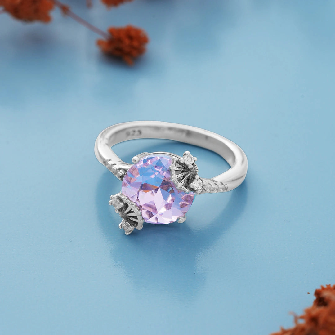 Purple Solitaire Ring in Silver Ishna