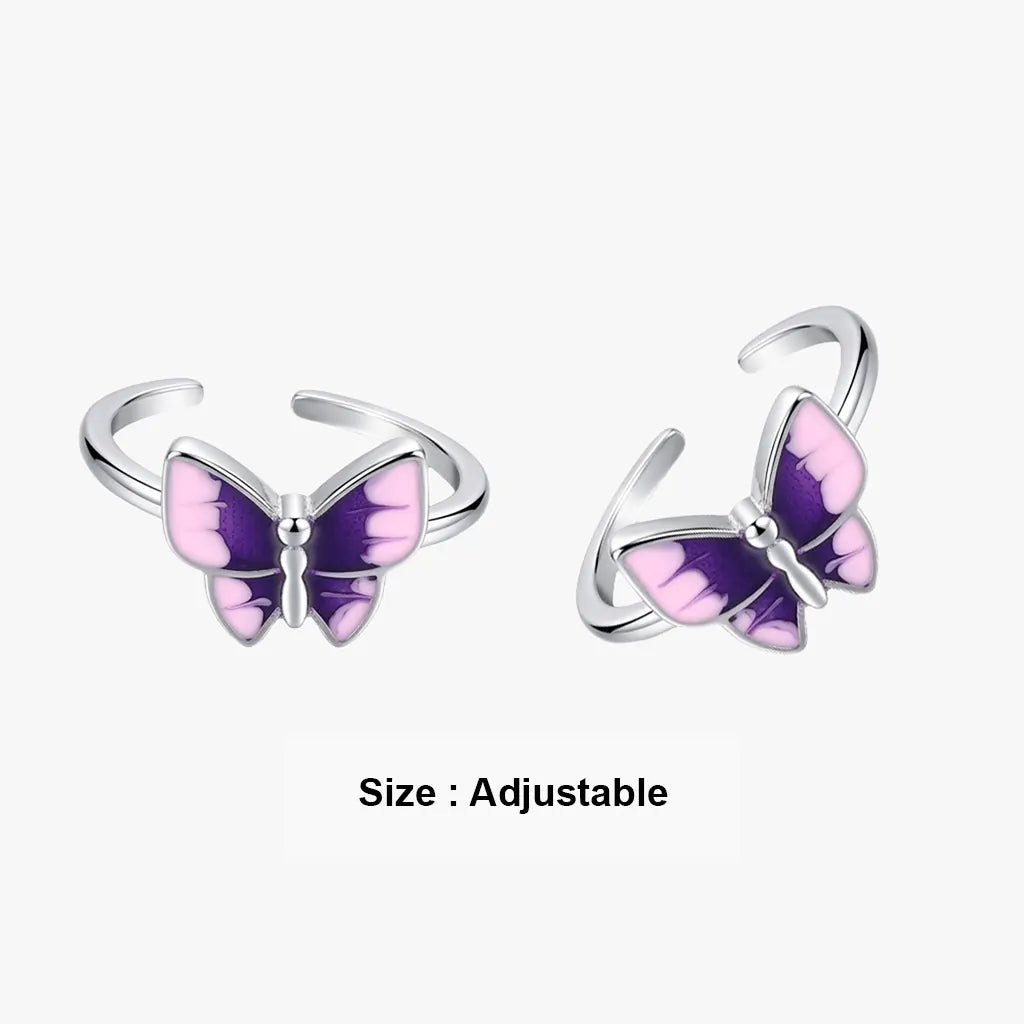 Purple enamel butterfly 925 silver toe ring