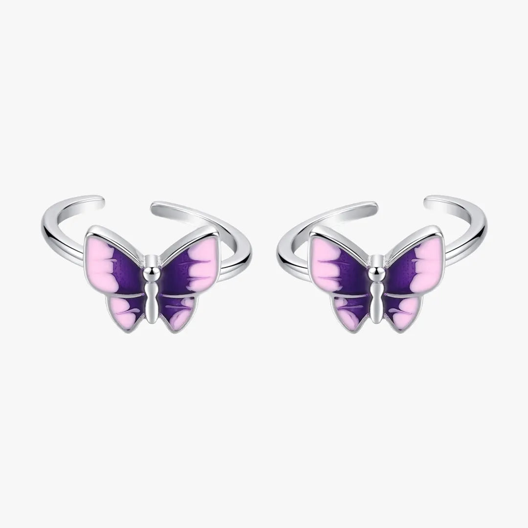 Purple enamel butterfly toe ring