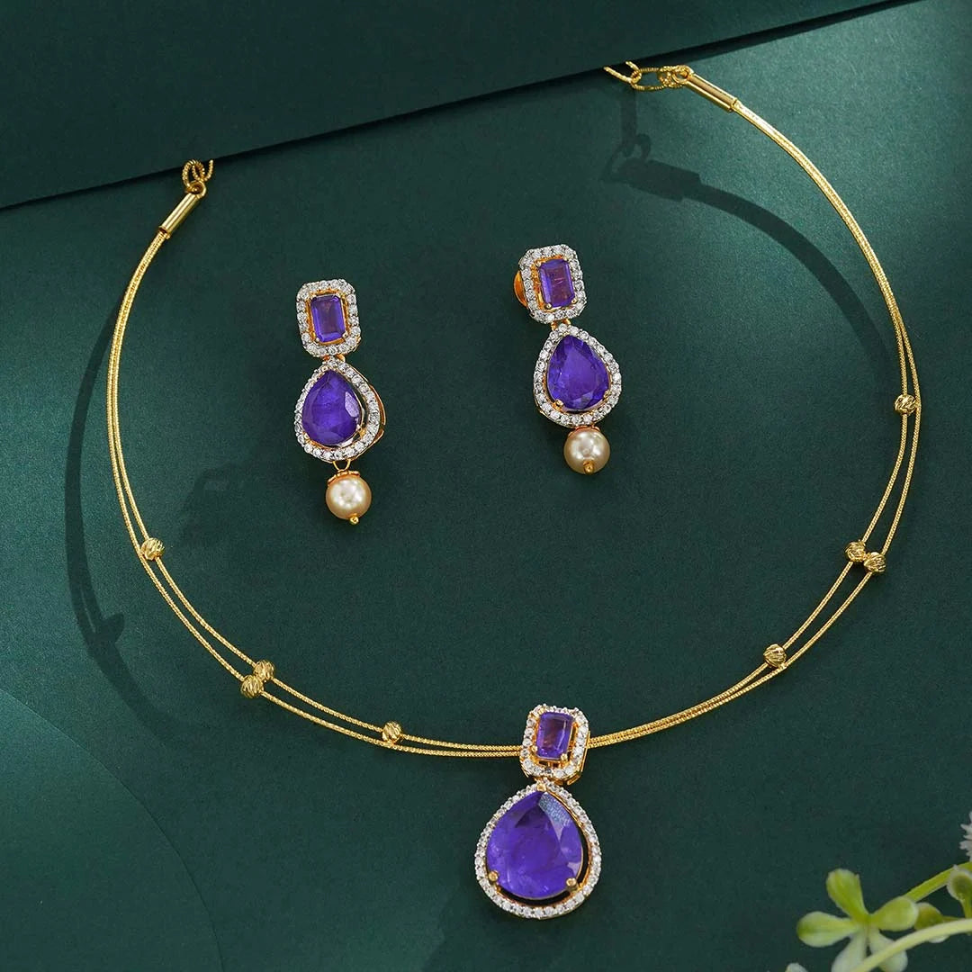 Purple stone string necklace set