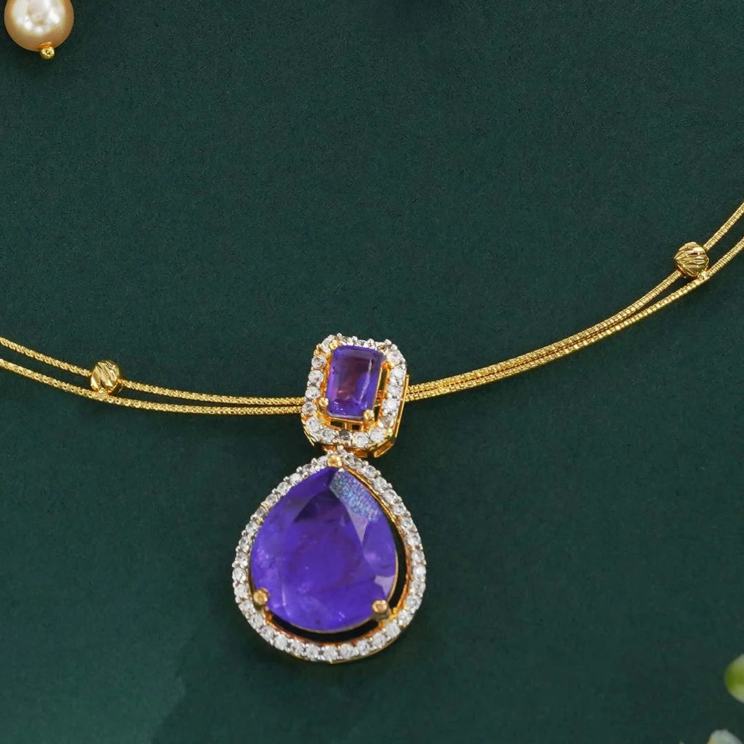 Purple string necklace with earrings