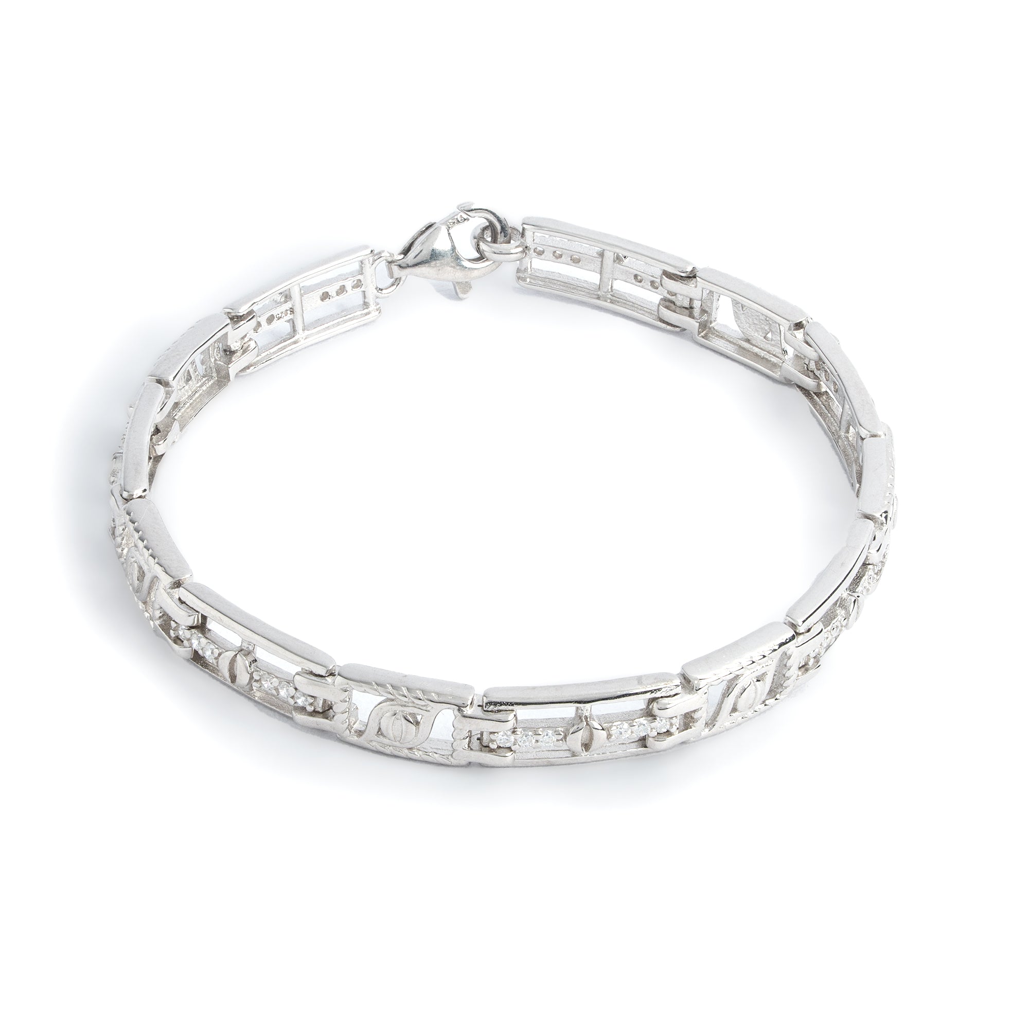 Rectangular link patten silver bracelet Ishna