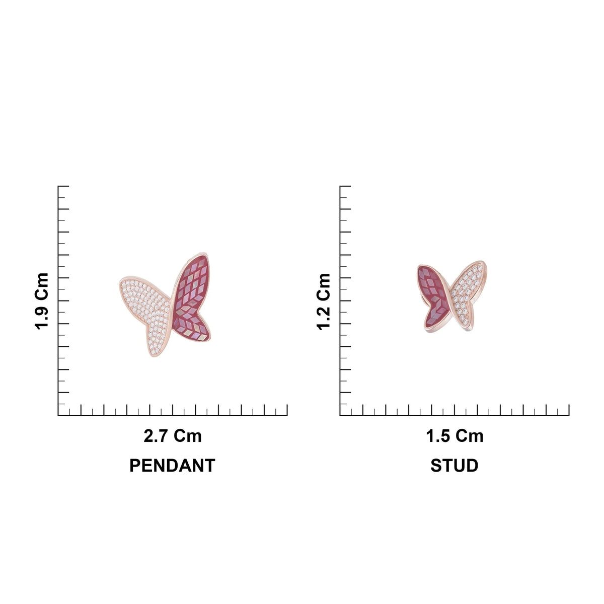 Red Butterfly Pendant Chain Set in Rose Gold Plated 