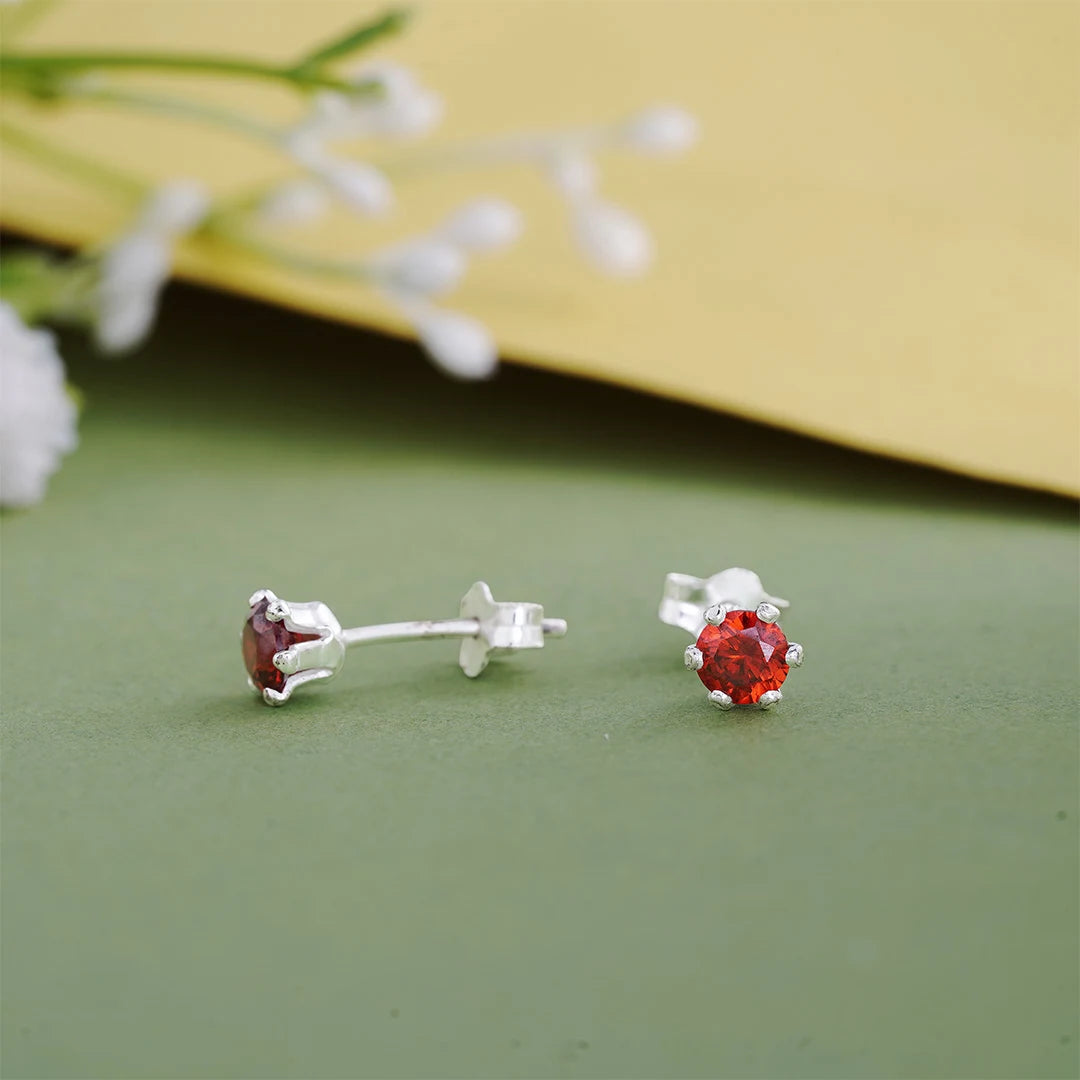 Red crystal silver stud earrings