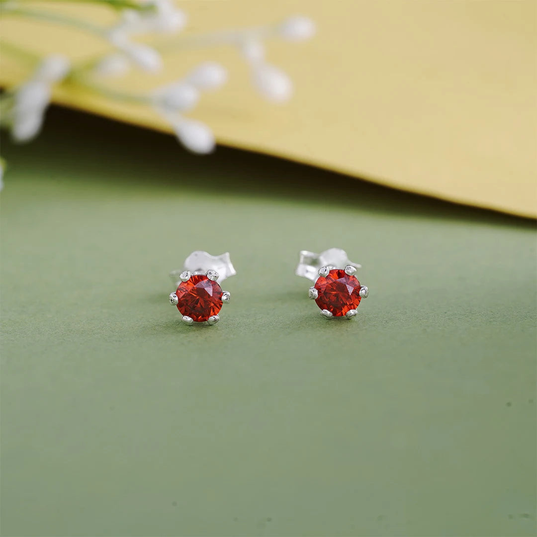 Red crystal sterling silver stud earrings