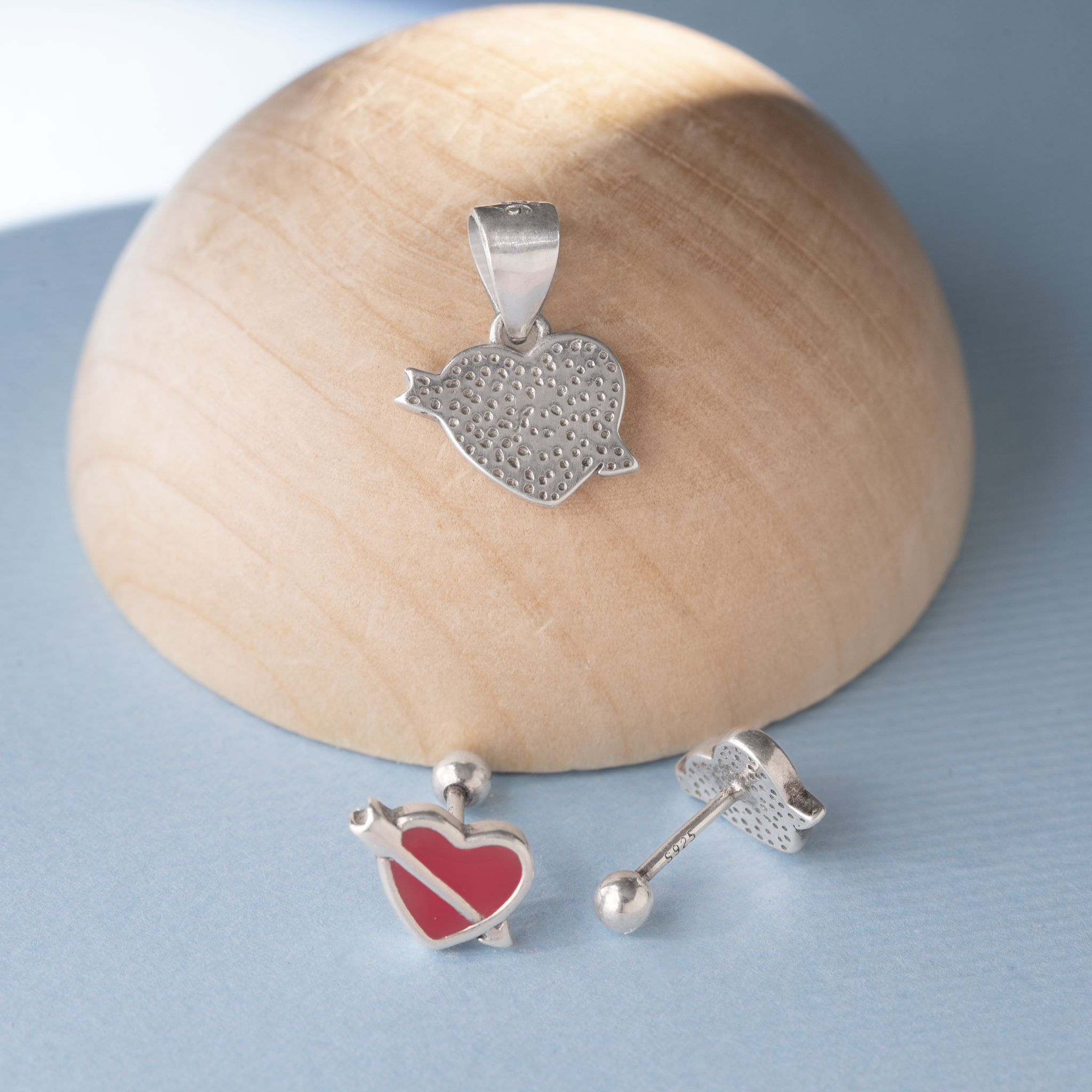 Red enamel heart silver kids jewelry