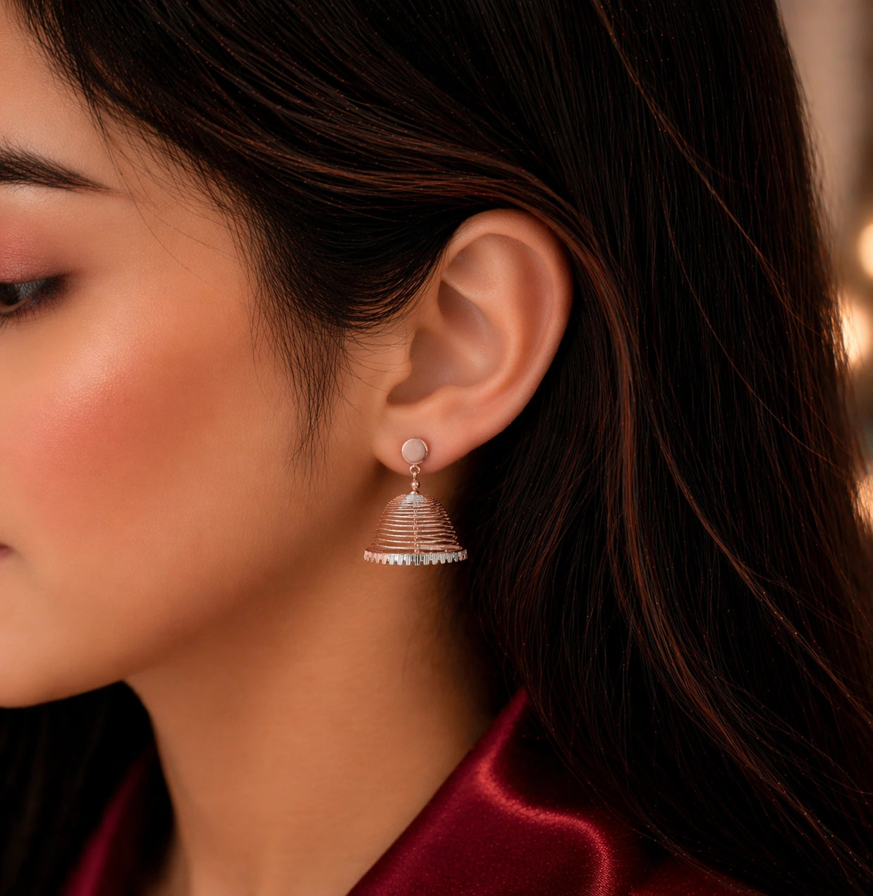 Rose Gold Plated Dome Jhumka Earrings Ishna