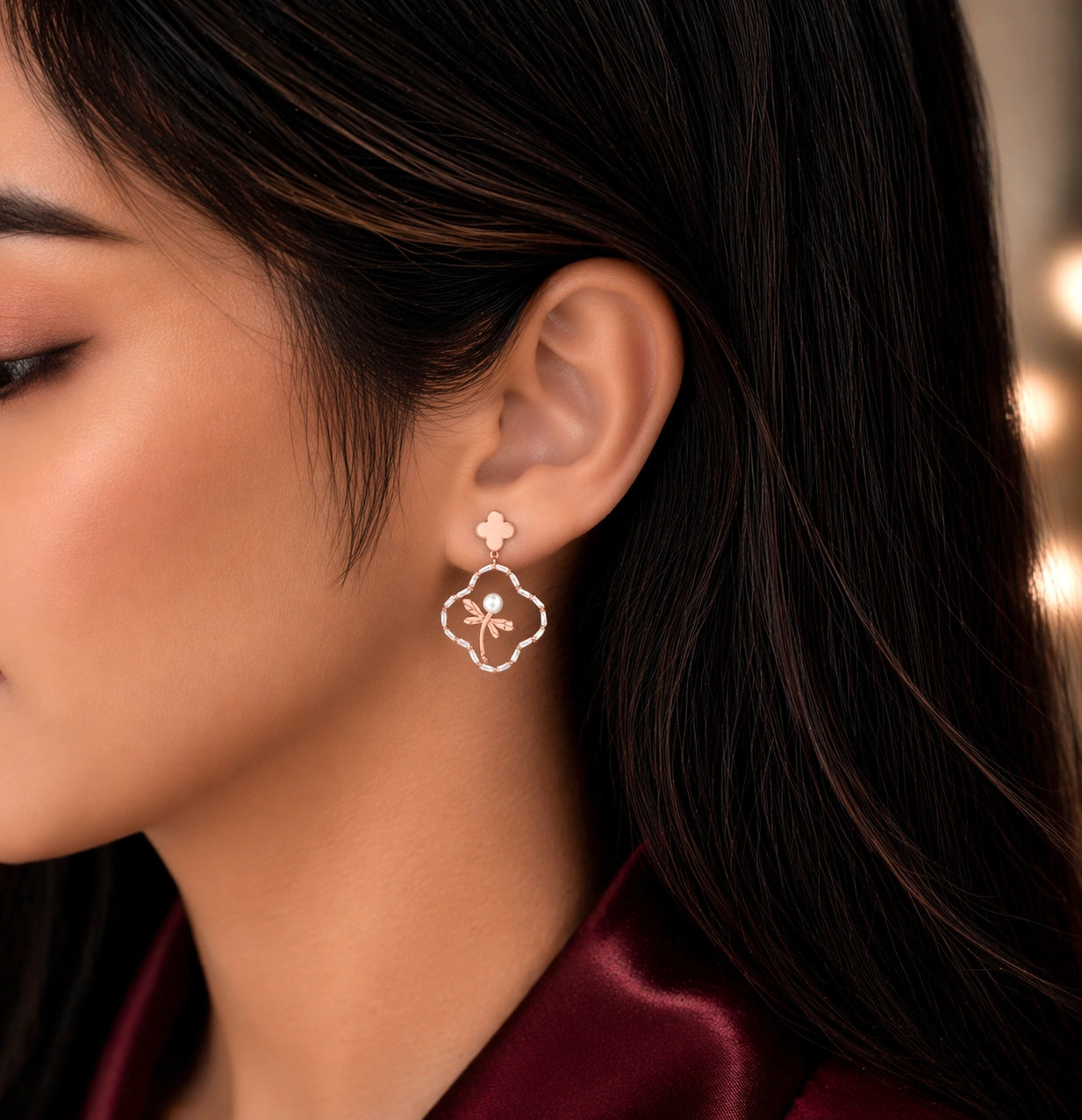 Rose Gold Plated Dragonfly Dangle Earrings Ishna