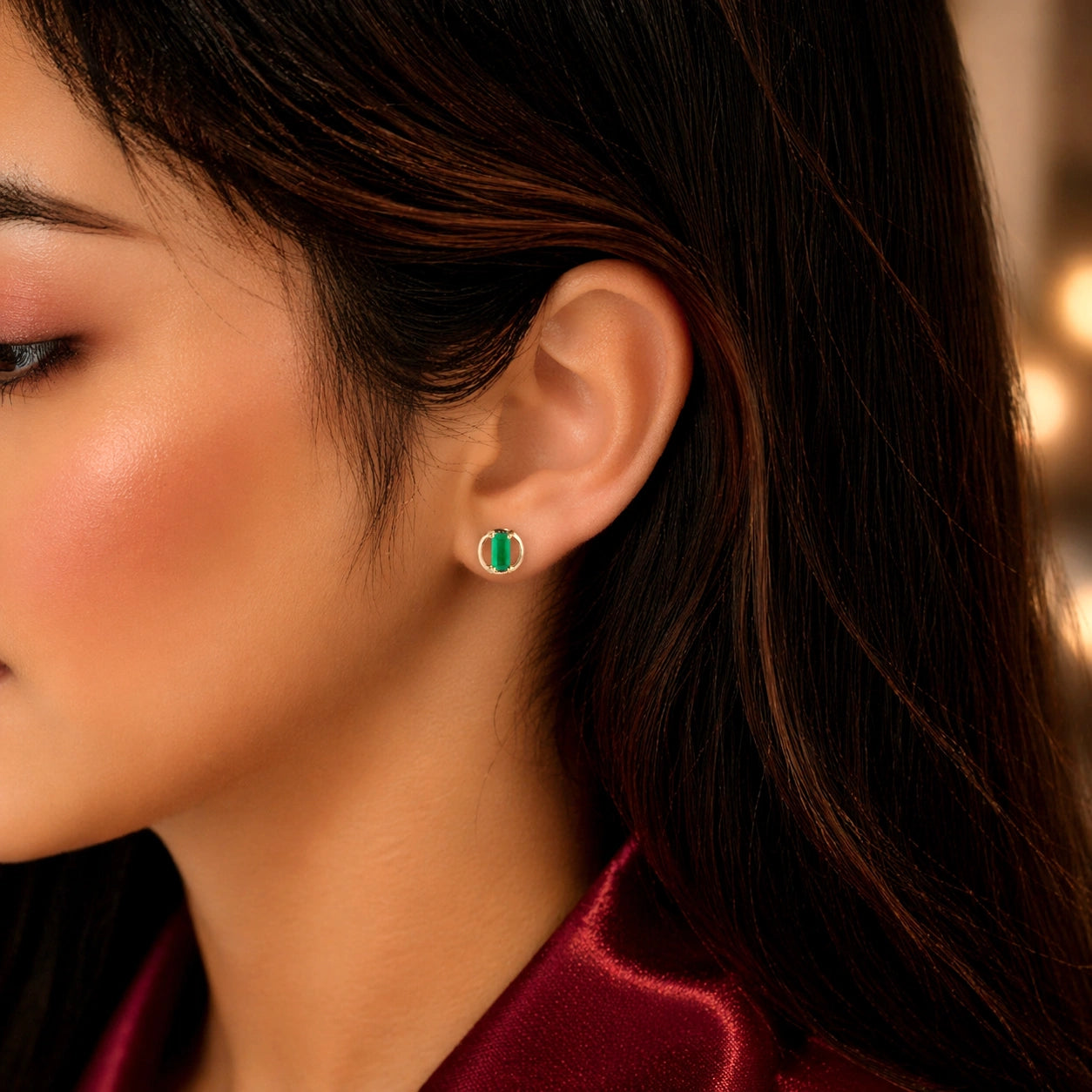 Rose Gold Plated Emerald Green Stud Ishna