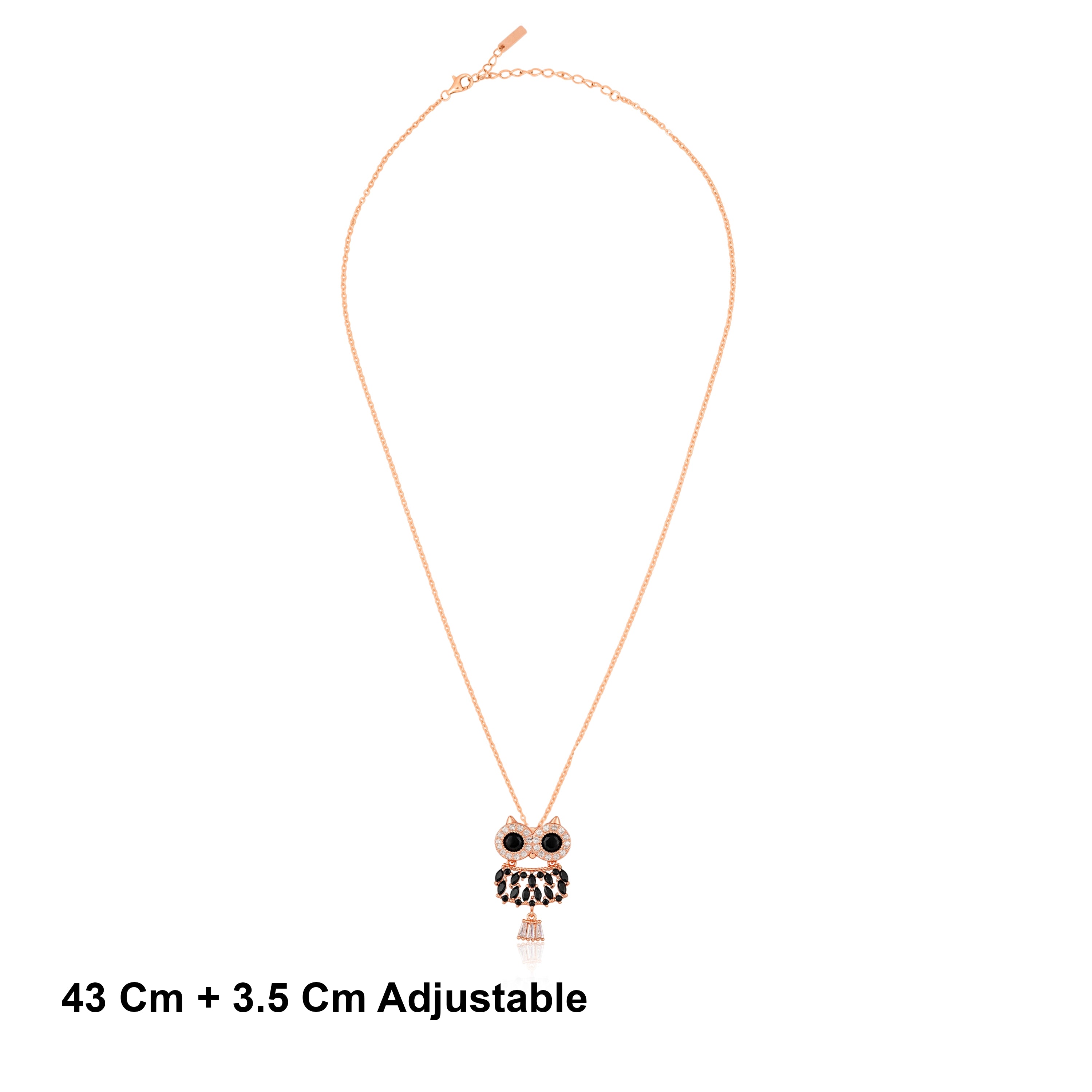 Rose Gold Plated Silver Black Owl Pendant Chain Ishna
