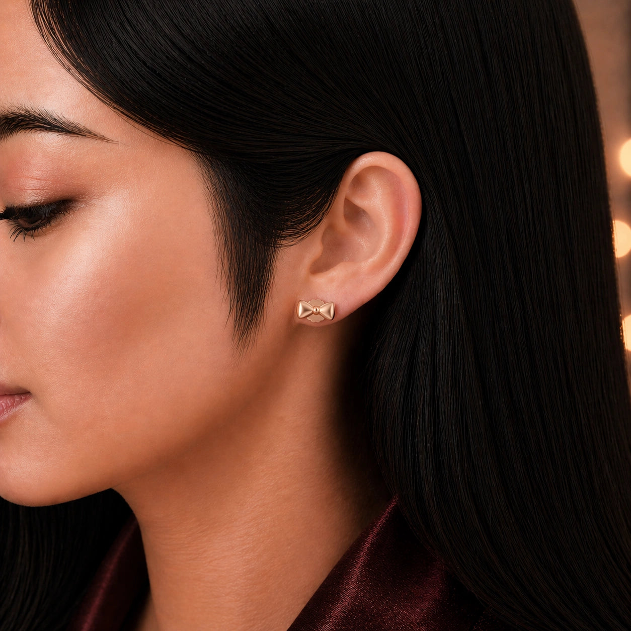Rose Gold Plated Silver Bow Stud Earrings Ishna