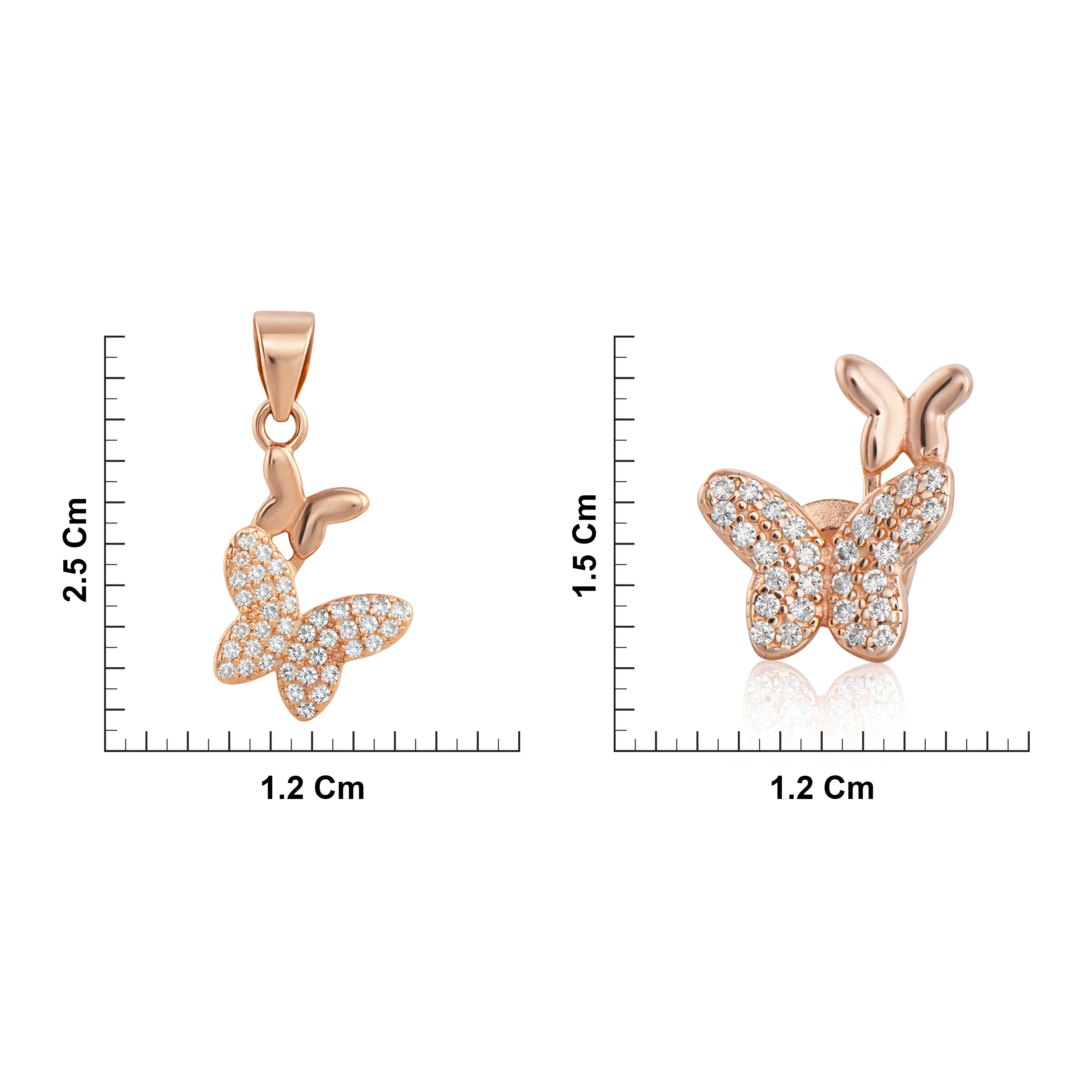 Rose Gold Plated Silver Butterfly Pendant & Earrings Ishna