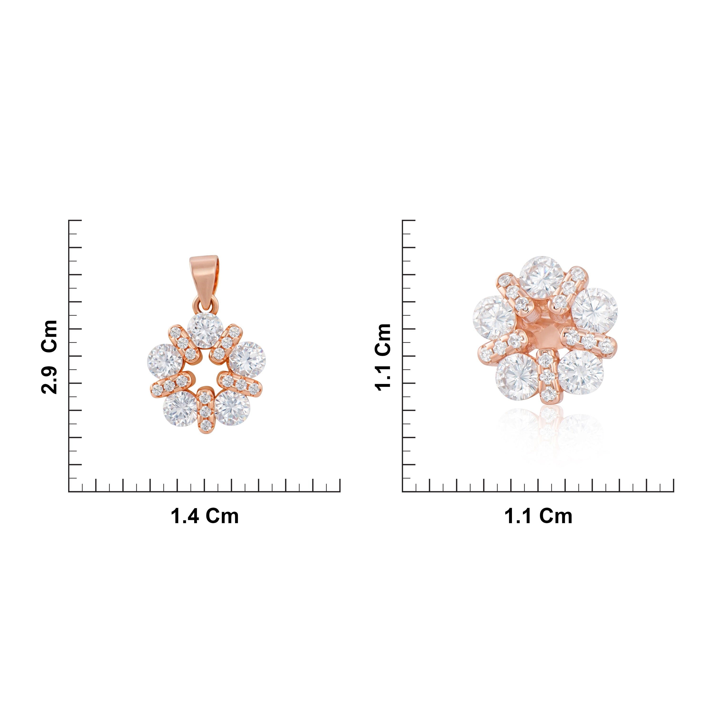 Rose Gold Plated Silver CZ Cluster Pendant & Earrings Ishna