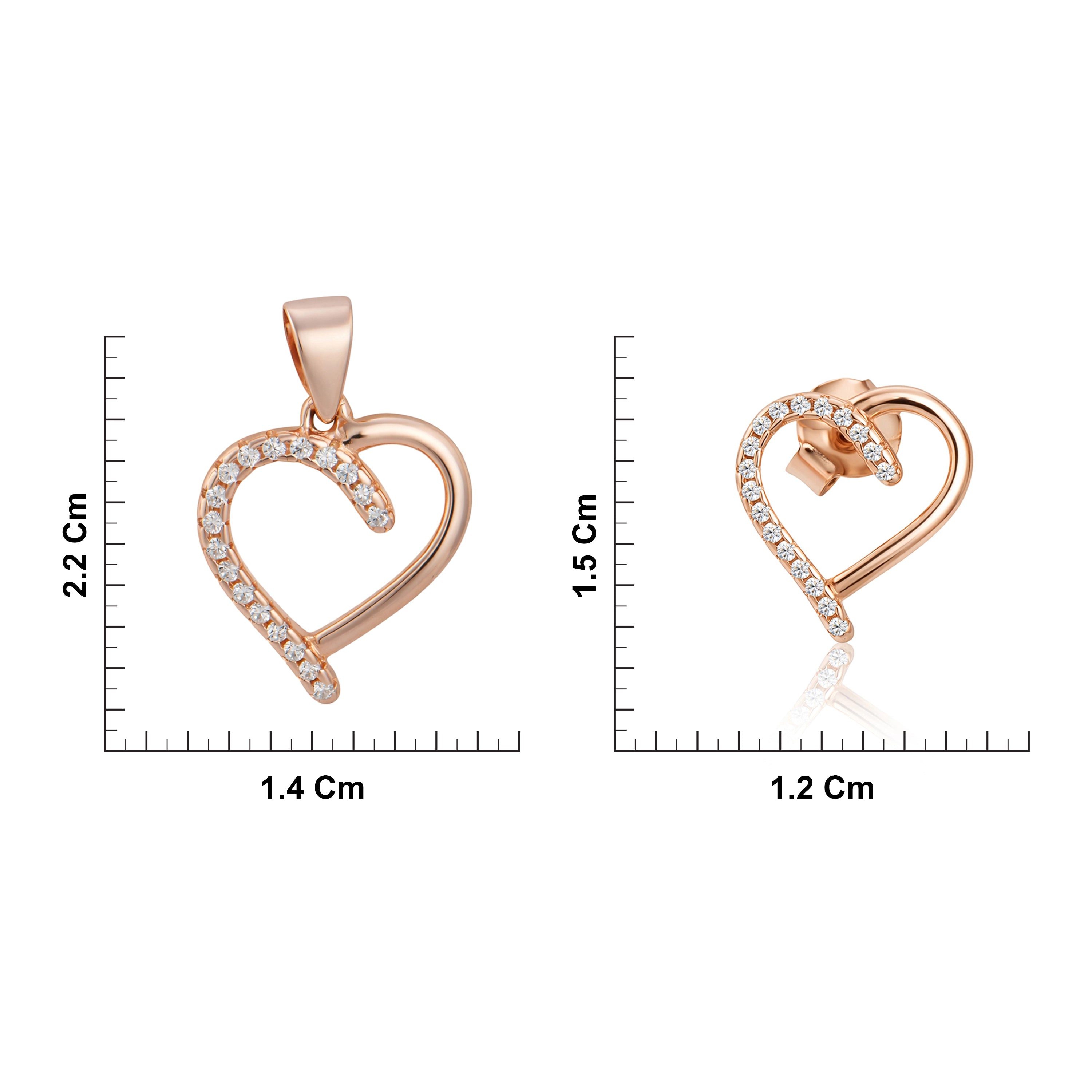Rose Gold Plated Silver CZ Heart Pendant & Earrings Ishna