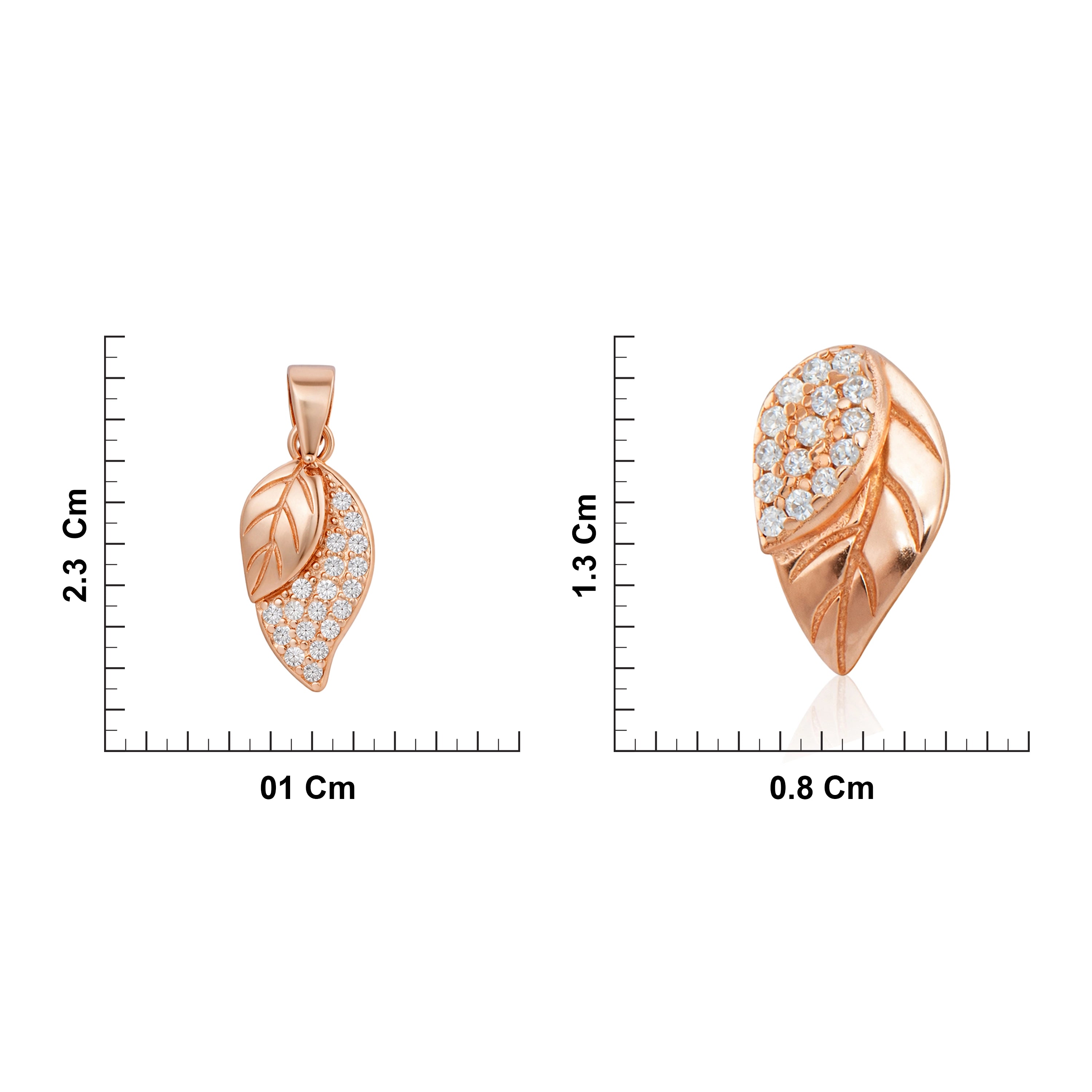 Rose Gold Plated Silver CZ Leaf Pendant & Earrings Ishna