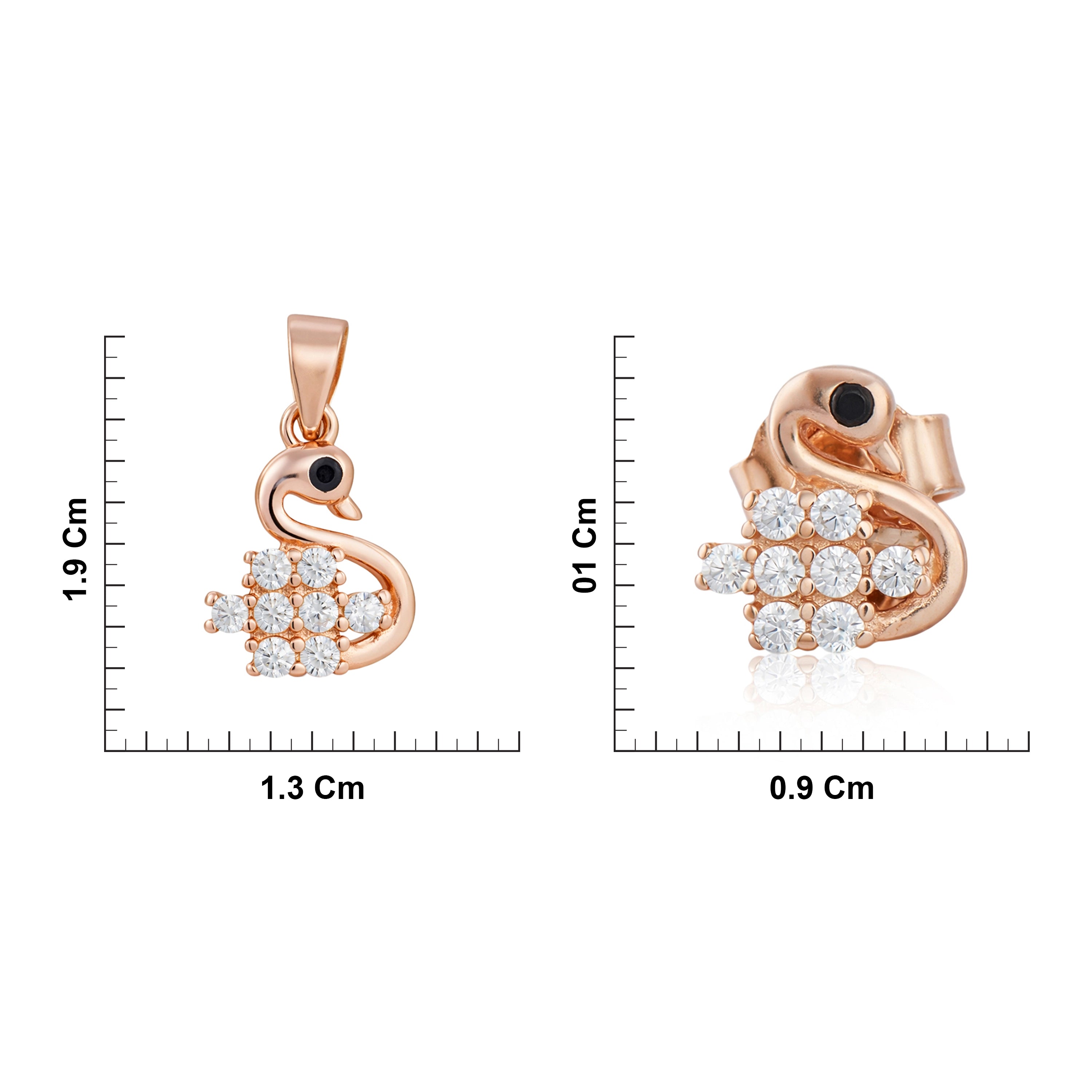 Rose Gold Plated Silver CZ Swan Pendant & Earrings Ishna