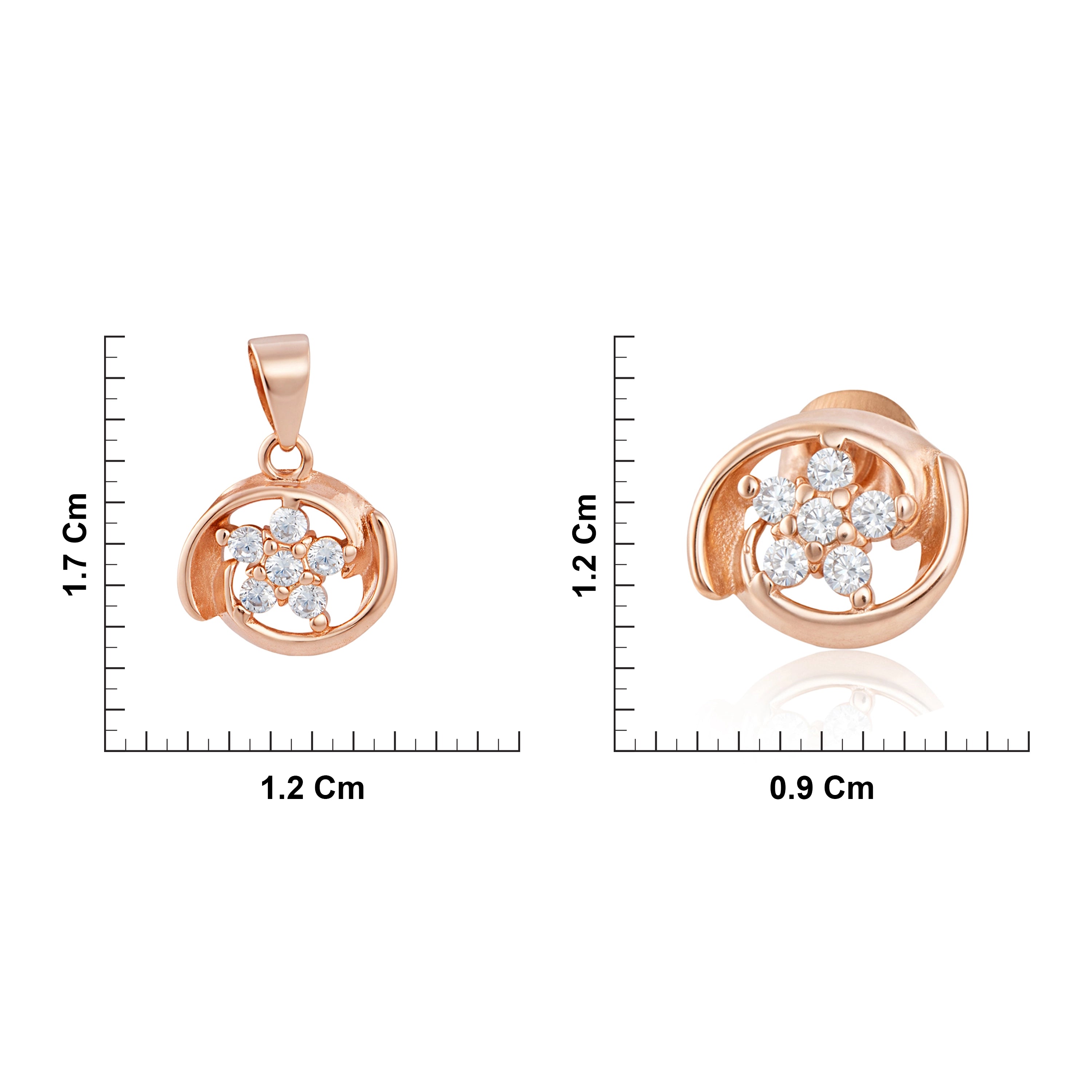 Rose Gold Plated Silver Floral Pendant & Earrings Ishna