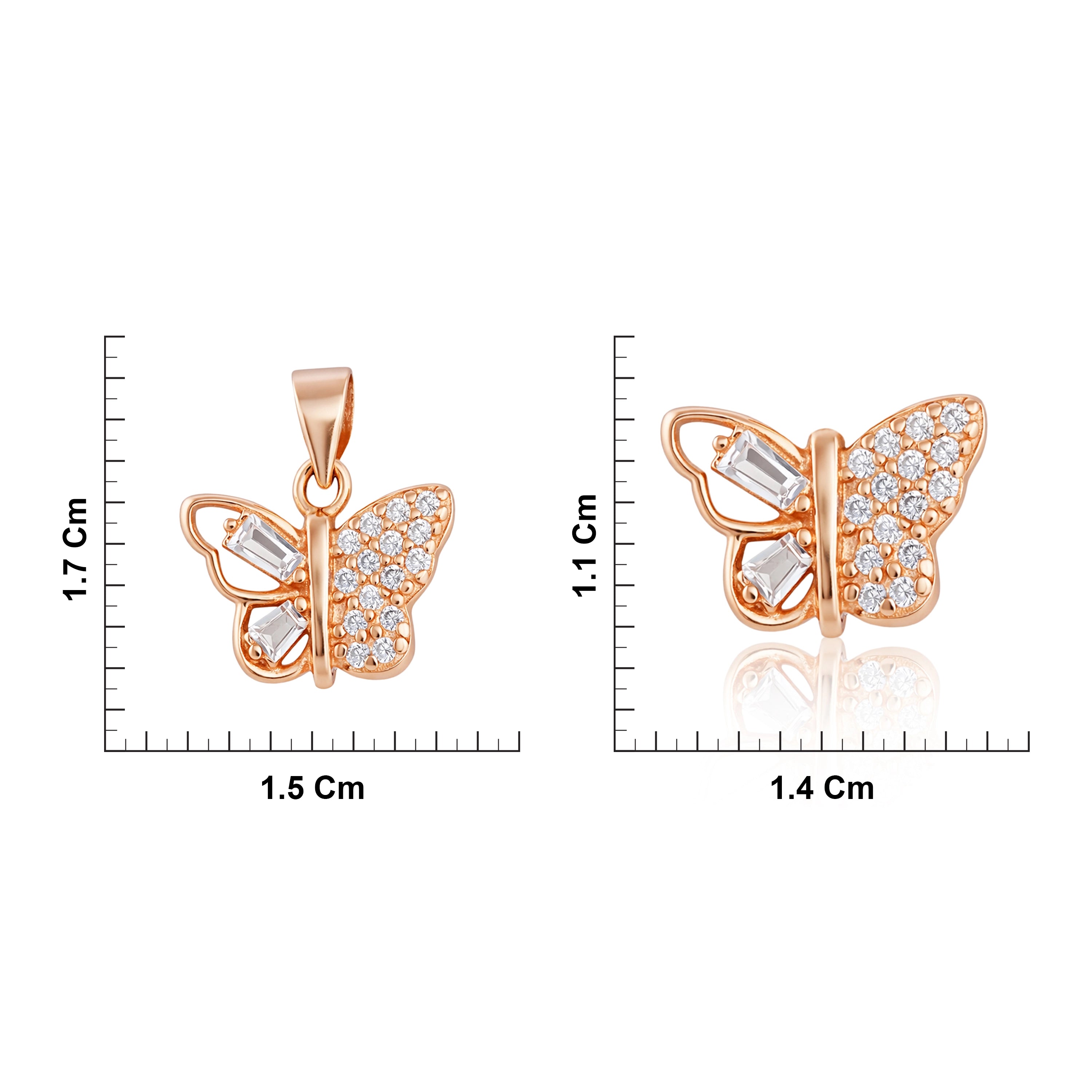 Rose Gold Plated Silver Halo Butterfly Pendant & Earrings