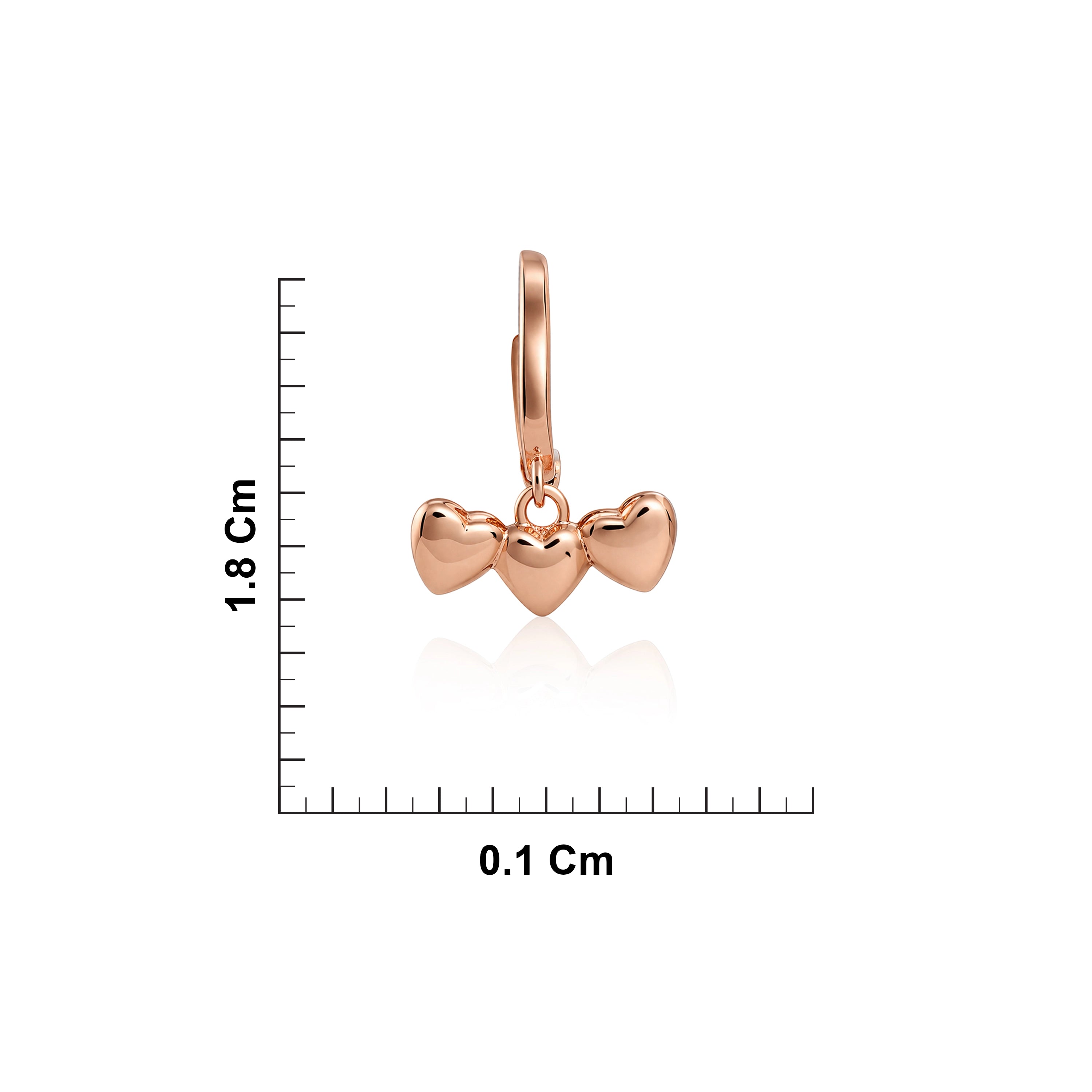 Rose Gold Plated Silver Heart Drop Hoop Earrings Ishna