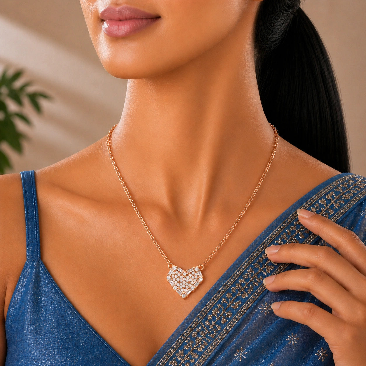 Rose Gold Silver Baguette Heart Chain Ishna