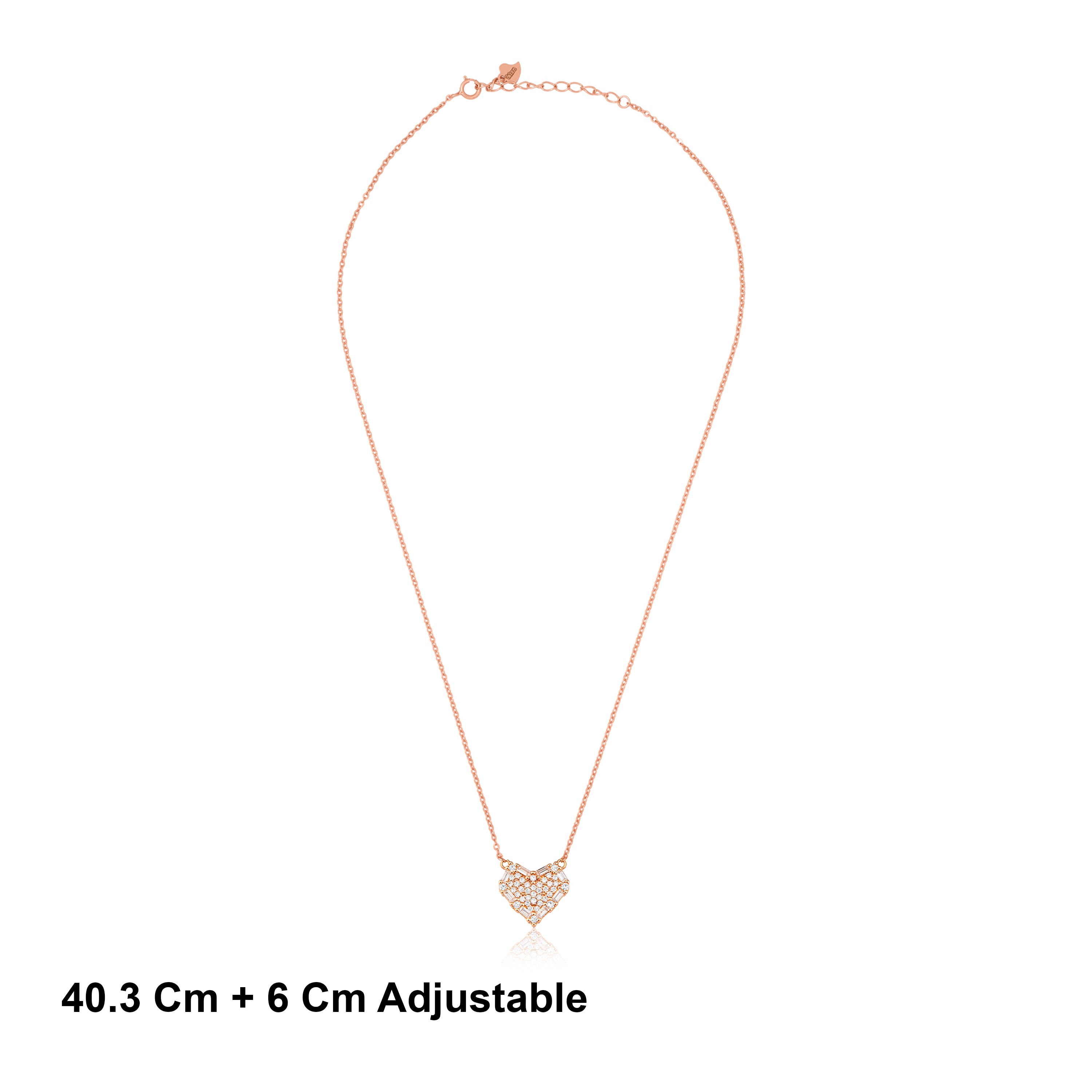 Rose Gold Silver Baguette Heart Pendant Chain Ishna