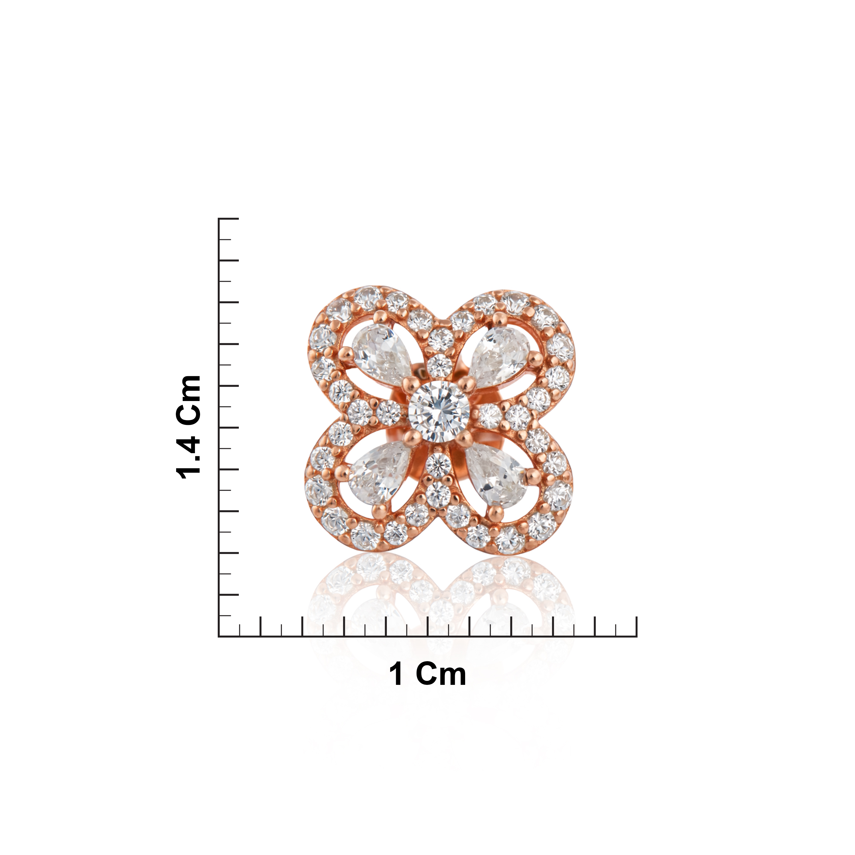 Rose Gold Silver CZ Floral Clover Earrings Ishna