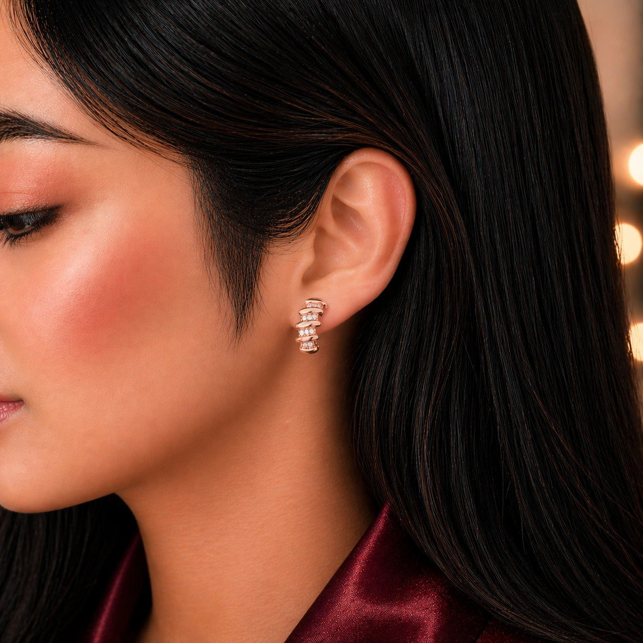 Rose Gold Silver CZ Spiral Hoop Earrings Ishna