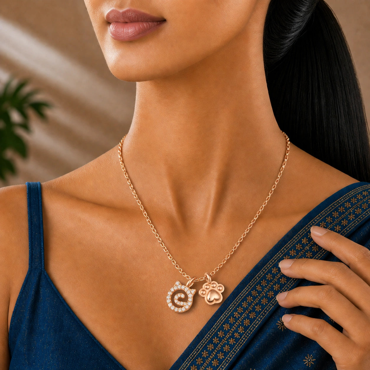 Rose Gold Silver Cat Paw Pendant Chain Ishna