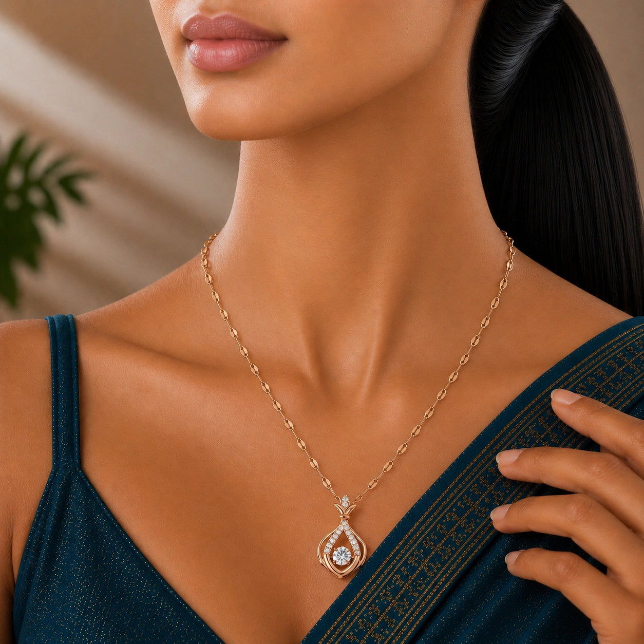 Rose Gold Silver Dancing Stone Pendant Chain Ishna