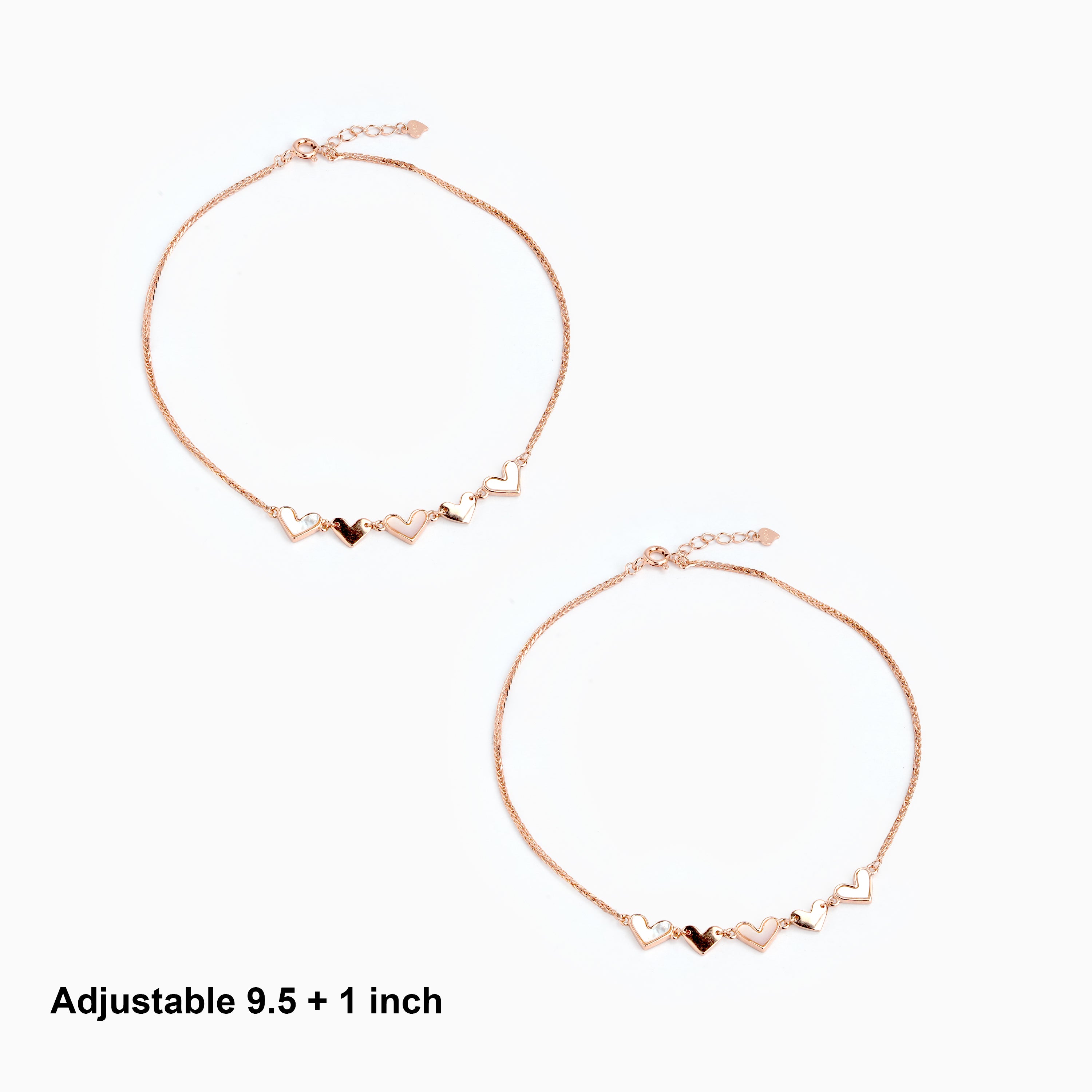 Rose Gold Silver Heart Charm Anklet Ishna