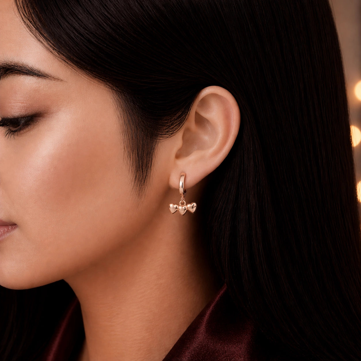 Rose Gold Silver Heart Drop Hoop Earrings Ishna