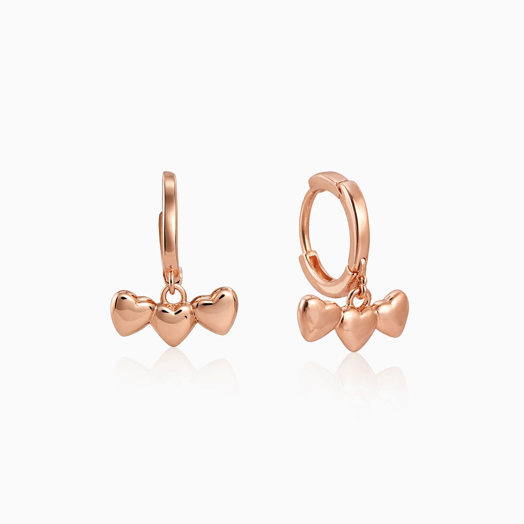 Rose Gold Silver Heart Drop Hoop Stud Earrings Ishna