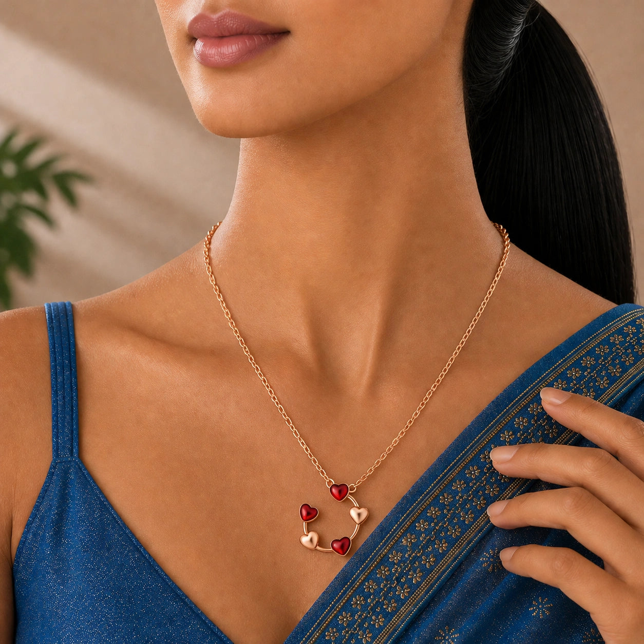 Rose Gold Silver Multi Heart Pendant Chain 