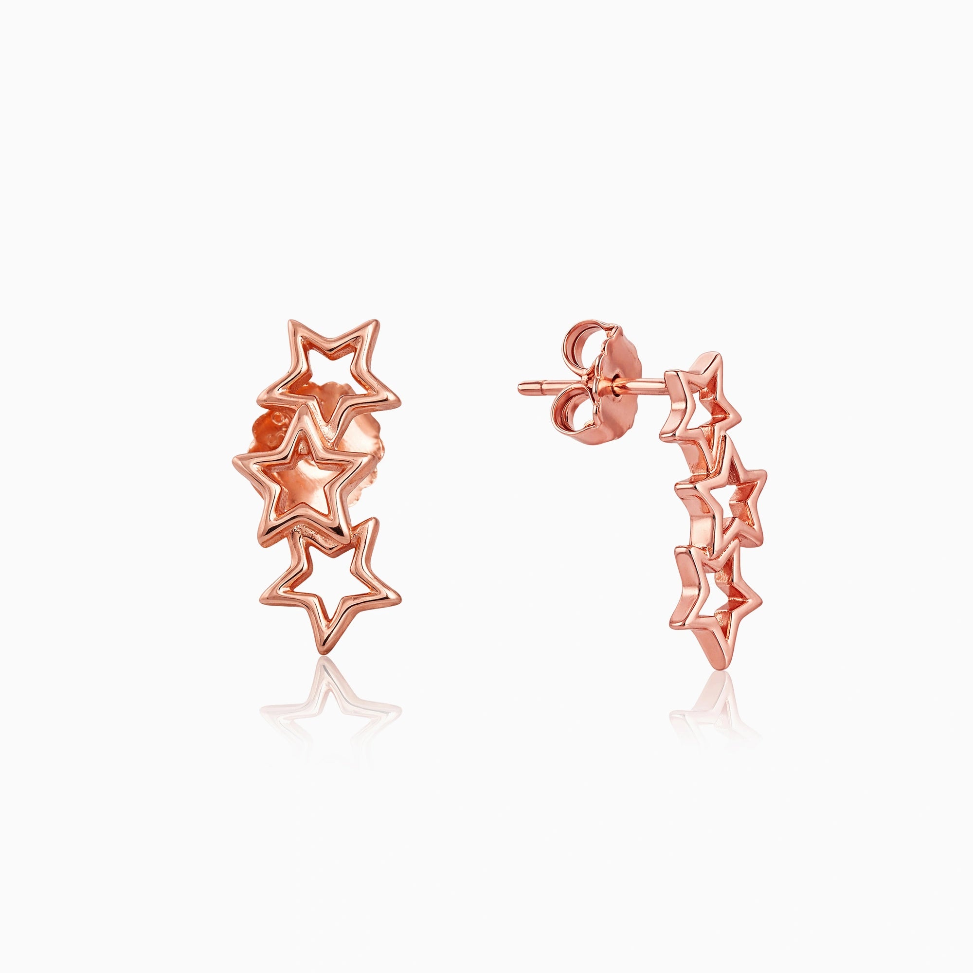 Rose Gold Silver Triple Star Motif Drop Earrings Ishna