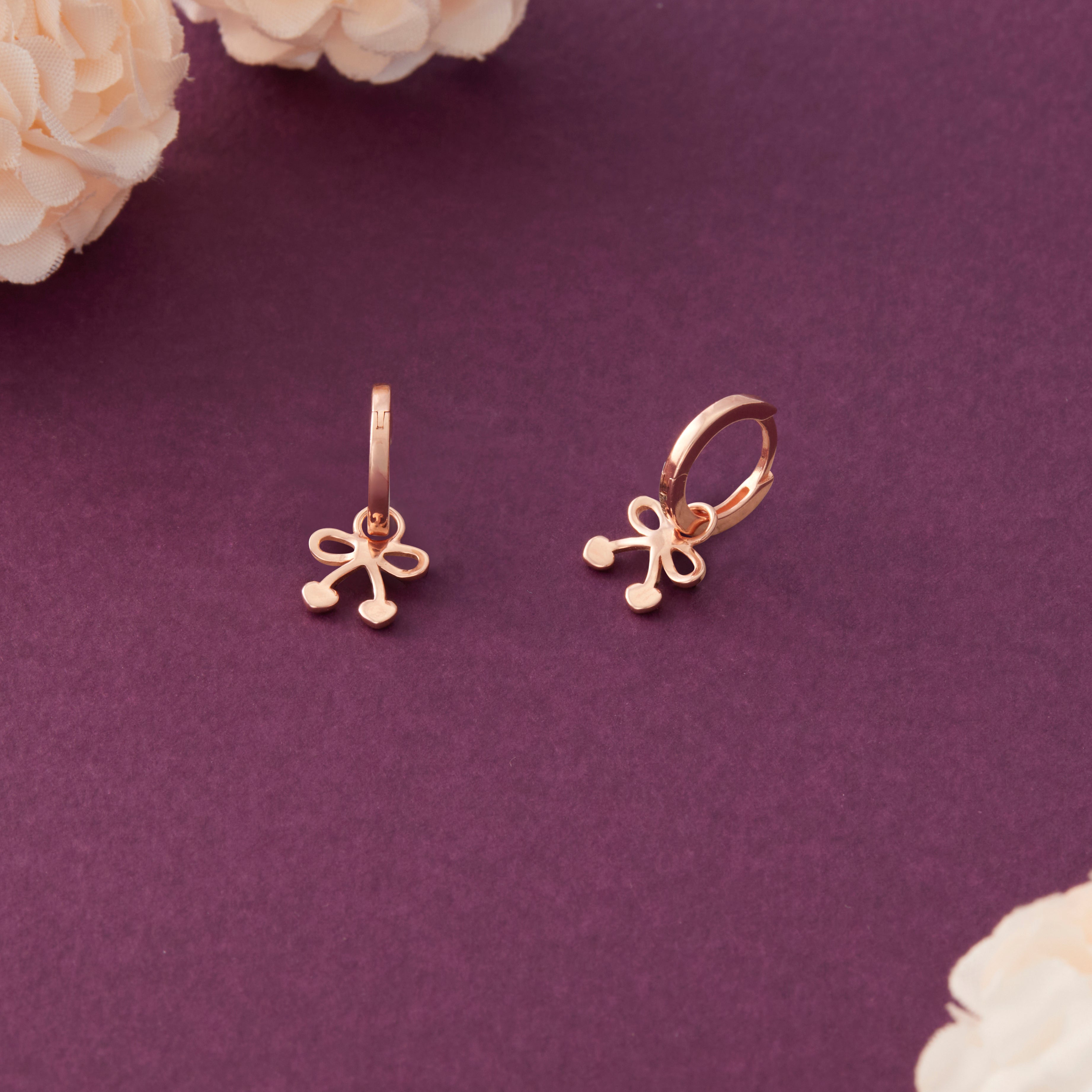 Rose Gold silver Bow Dangle Hoop Earrings Ishna