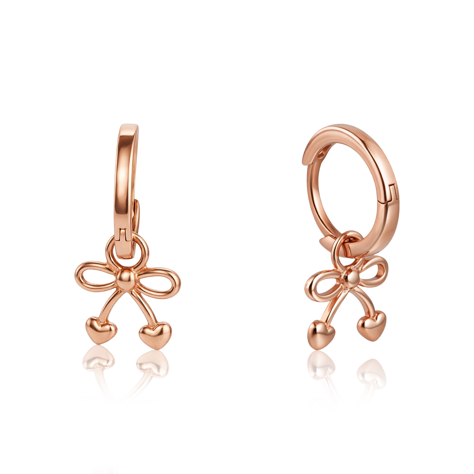 Rose Gold silver Bow Dangle Hoop Stud Earrings Ishna
