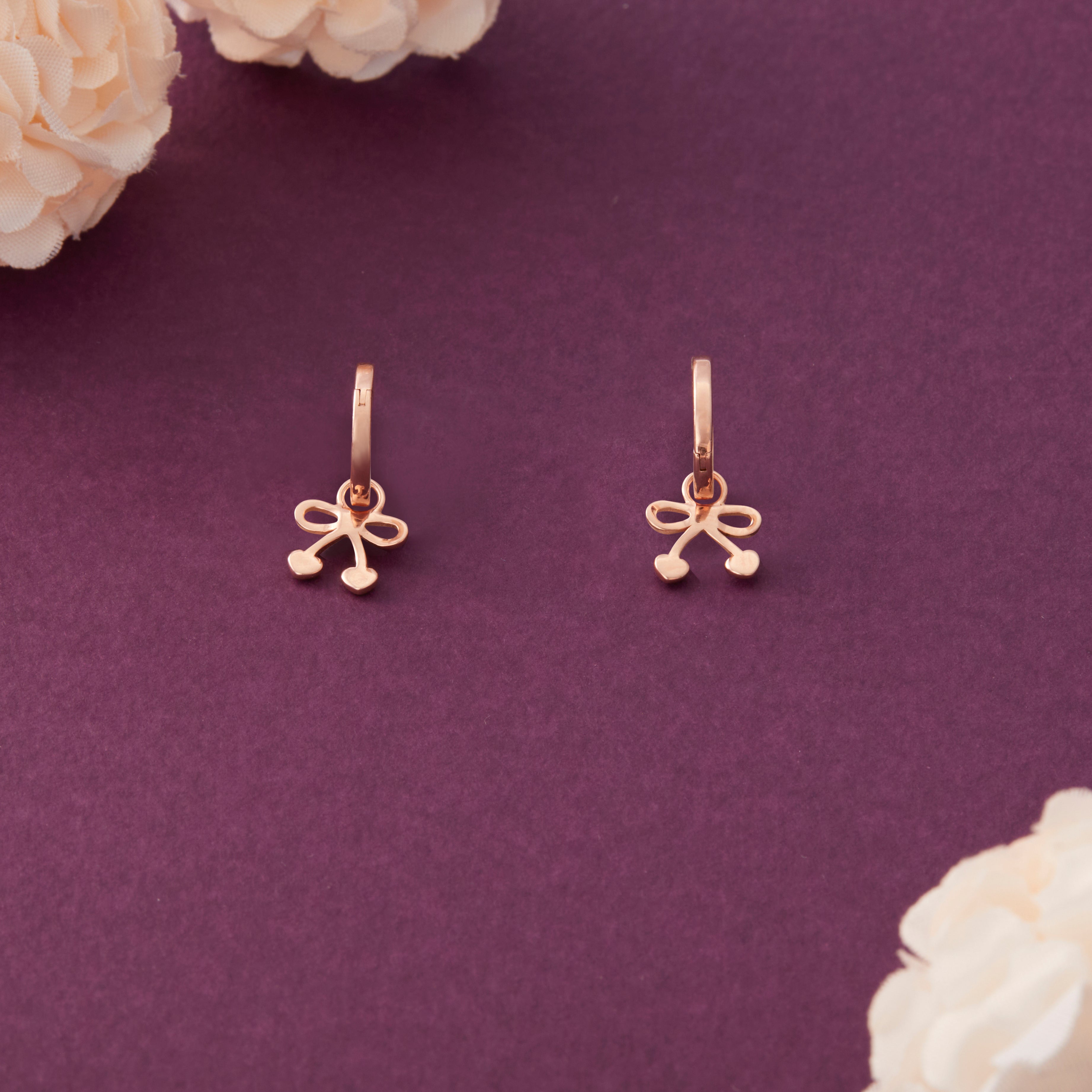 Rose Gold silver Bow Dangle Hoop Stud Ishna