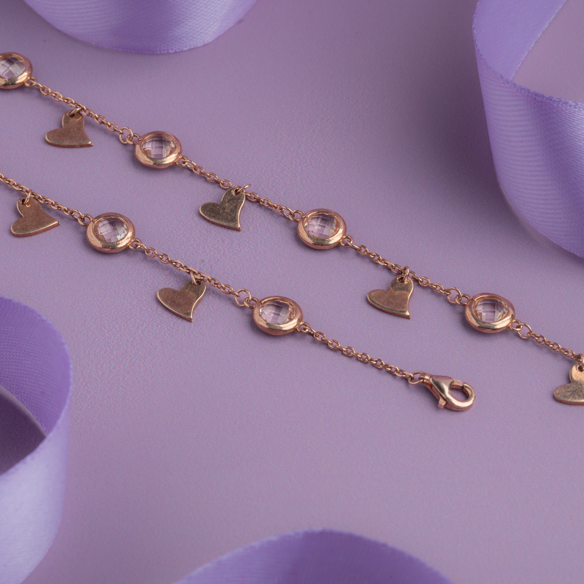 Rose gold anklet with clear crystal stations 