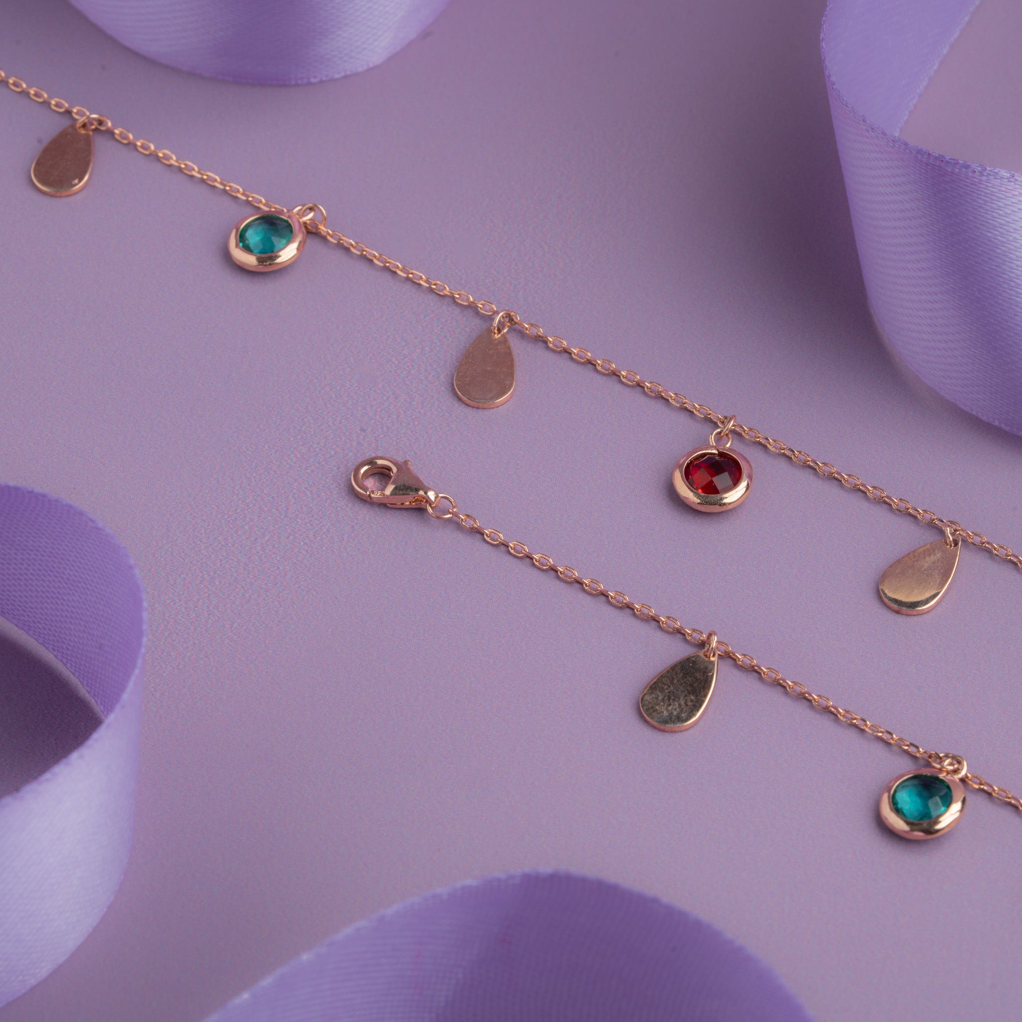 Rose gold anklet with teardrop charms 