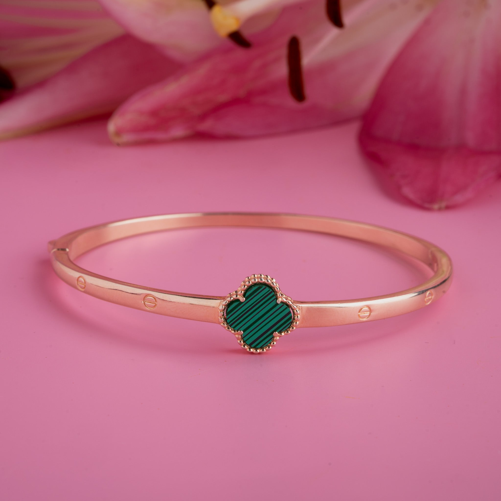 Rose gold clover kada bracelet