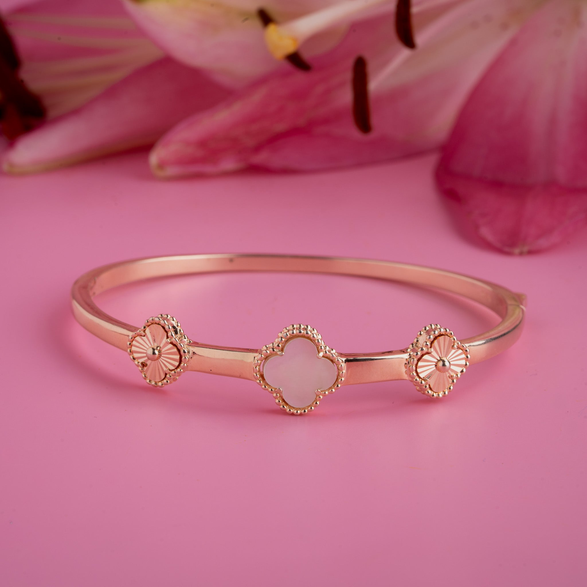 Rose gold clover motif bangle Kada