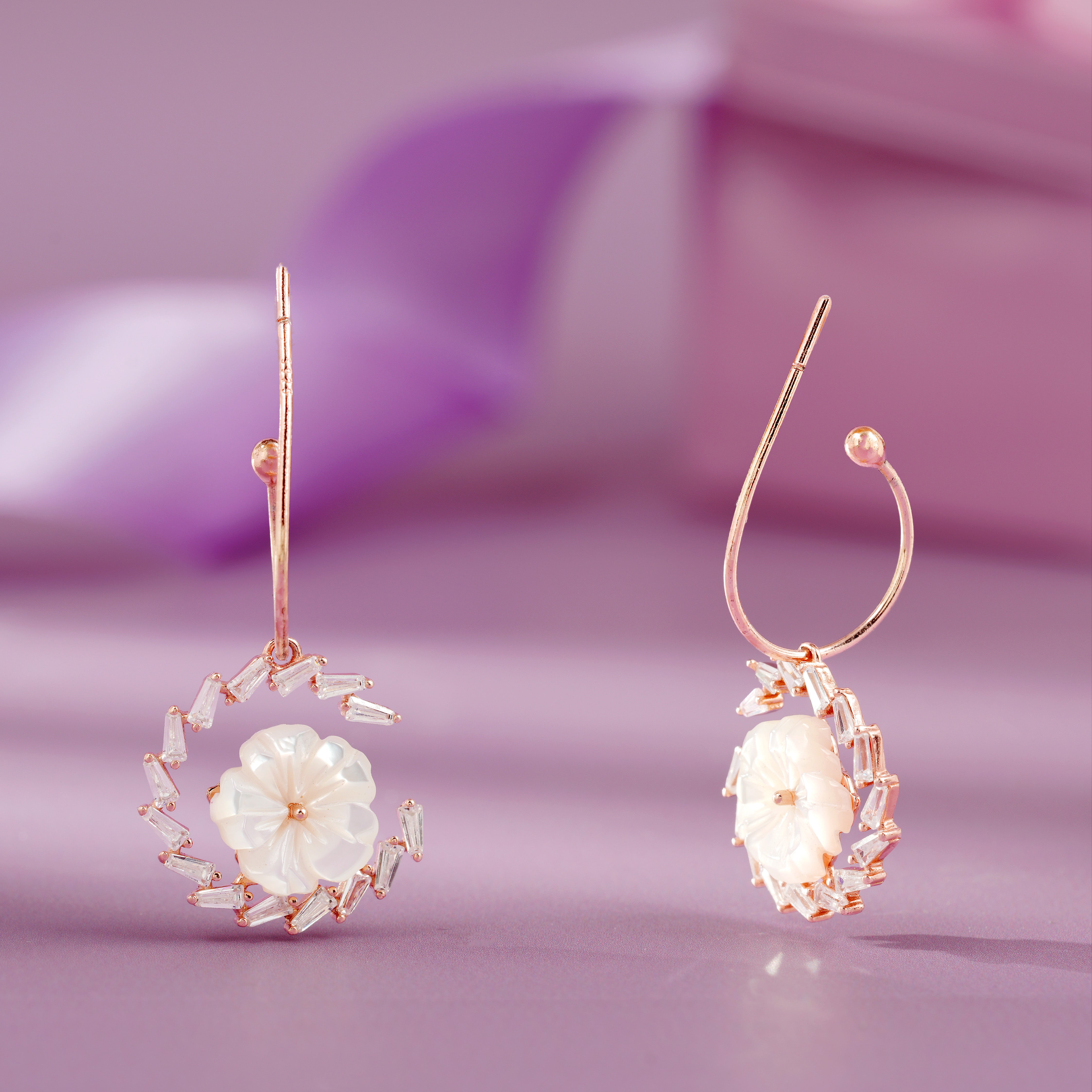 Rose gold floral drop earrings
