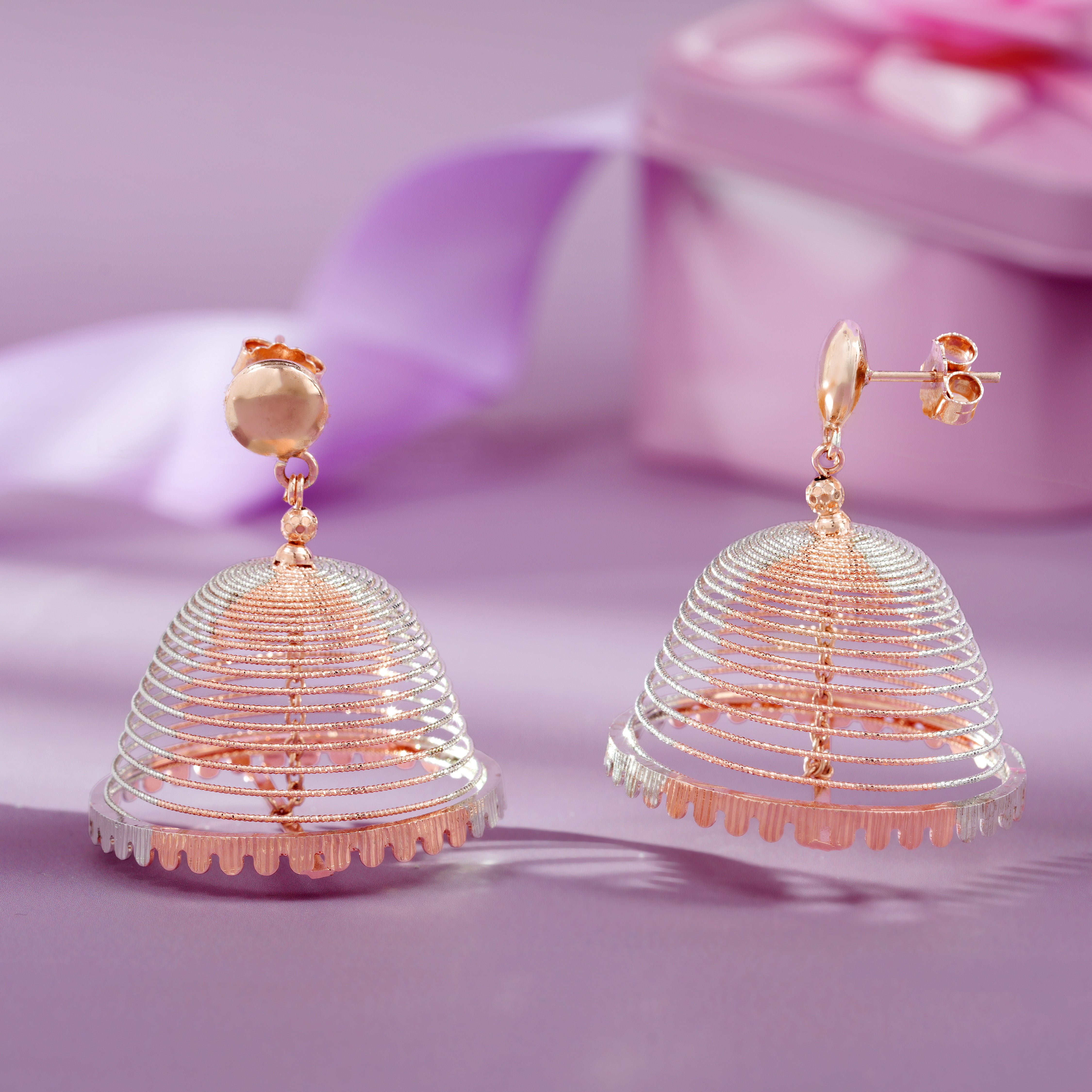 Rose gold layered jhumka earrings
