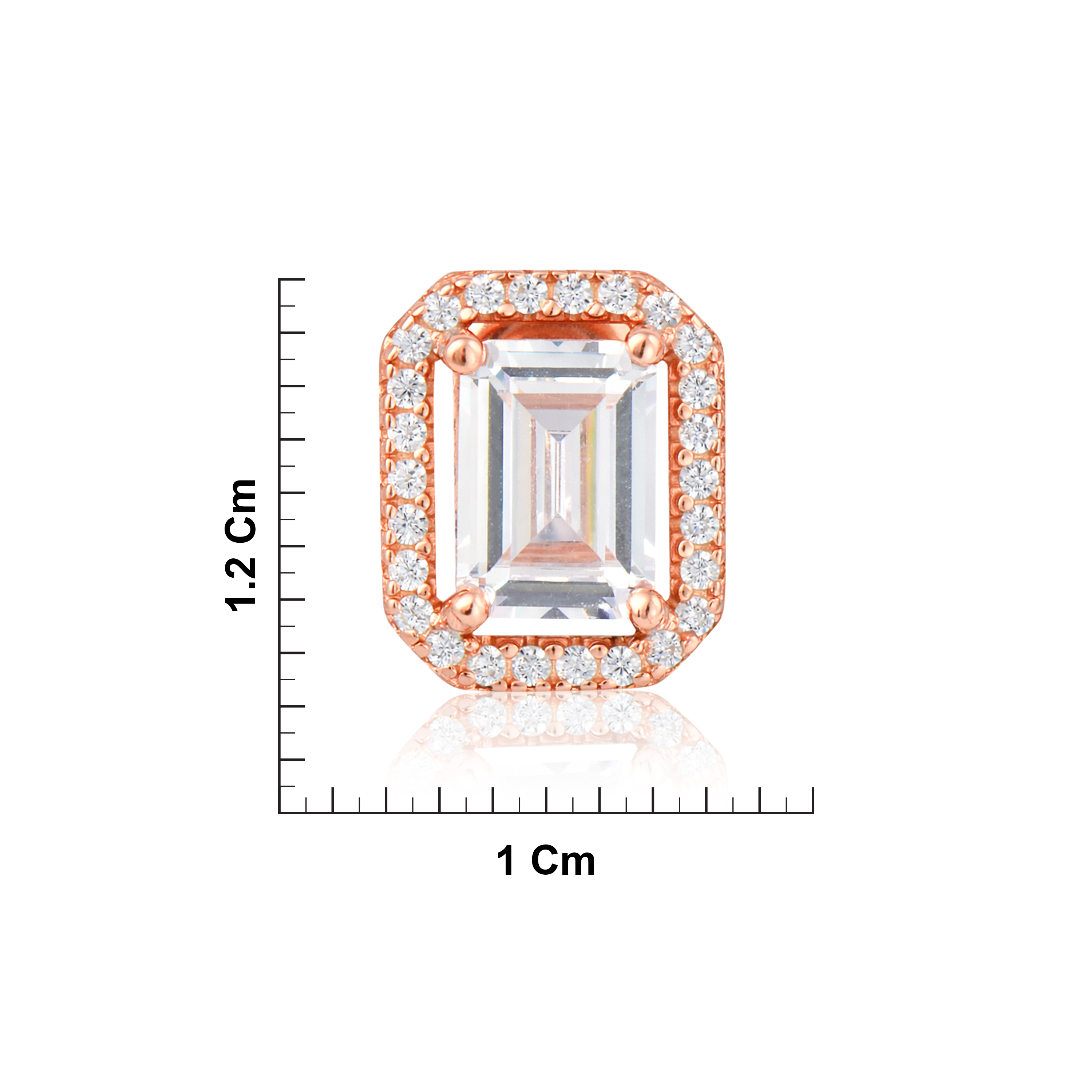 Rose gold silver Emerald Cut Halo Earrings Ishna